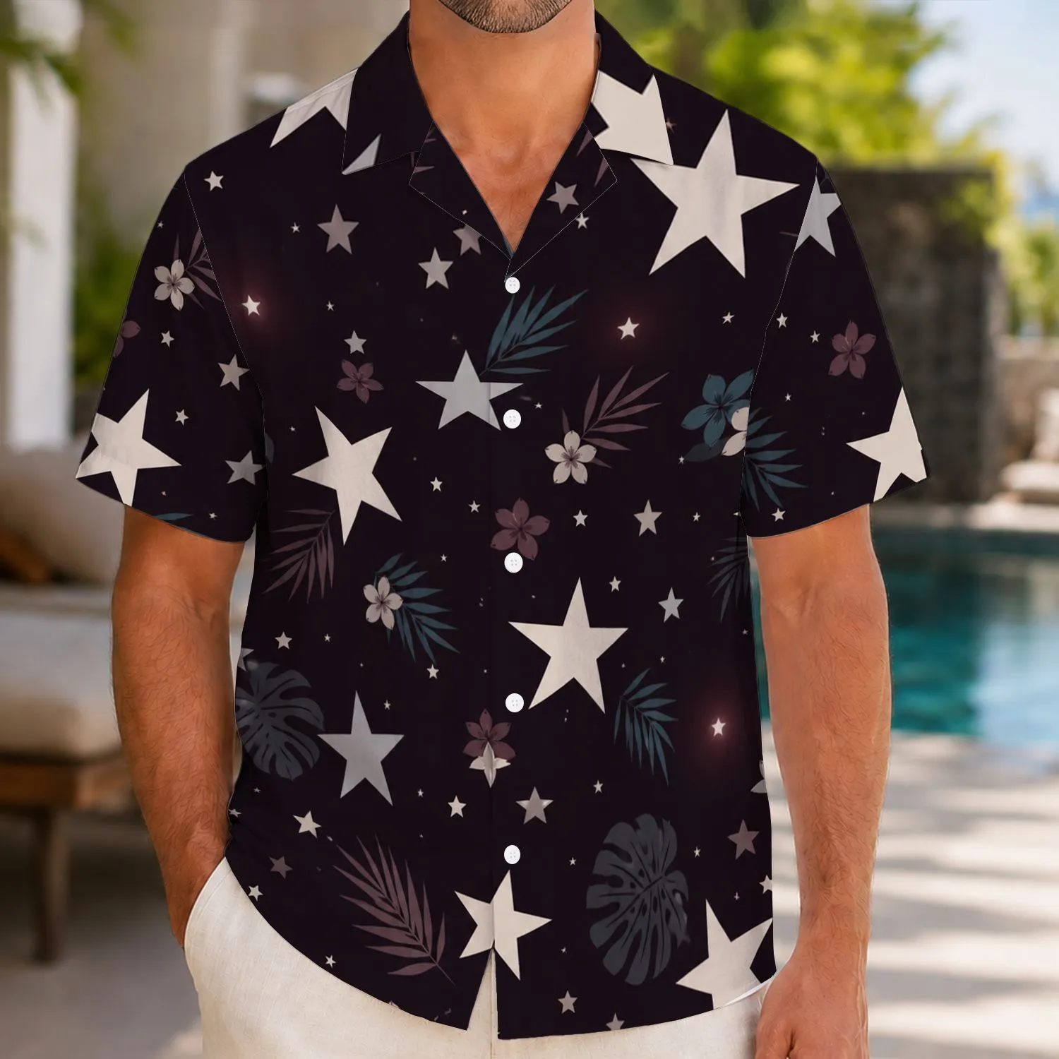 Midnight Stars and Tropical Foliage for Beach Nights, Island Getaways, and Travel Hawaiian Shirt - 1