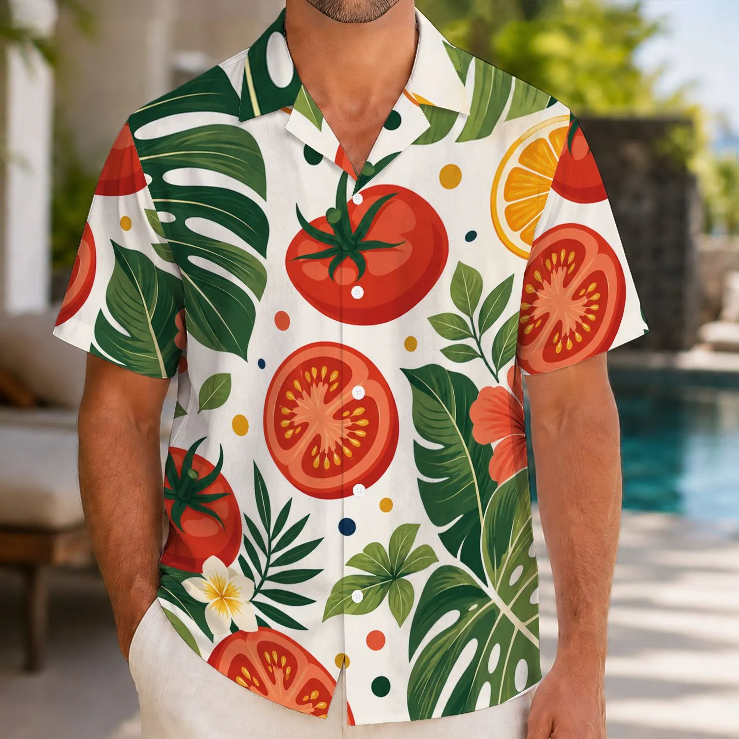 Citrus Tomato Leaf Motifs for Beach Getaways and Resort Weekends for Men, Summer Hawaiian Shirt - 1