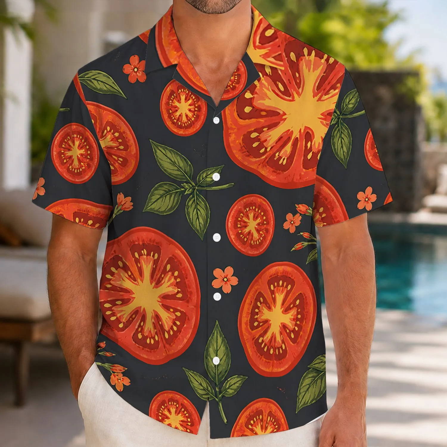 Fresh Tomato Slice Citrus Botanical Style for Beach Vacations and Summer Gatherings Hawaiian Shirt - 1