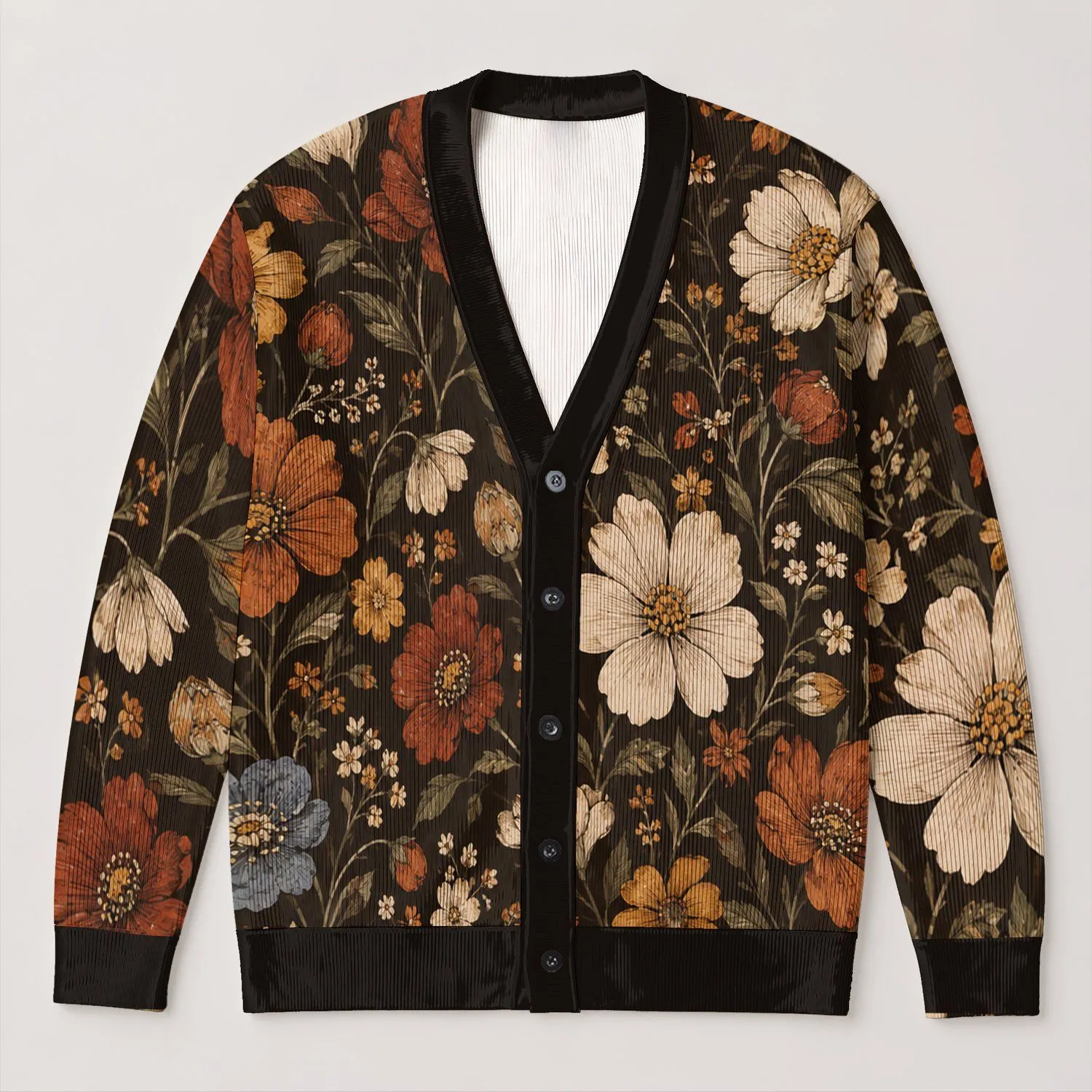 Autumn Wildflower Blooms In Rich Earth Tones For Everyday Layering And Casual Elegance All-over Print Knitted Cardigan - 1