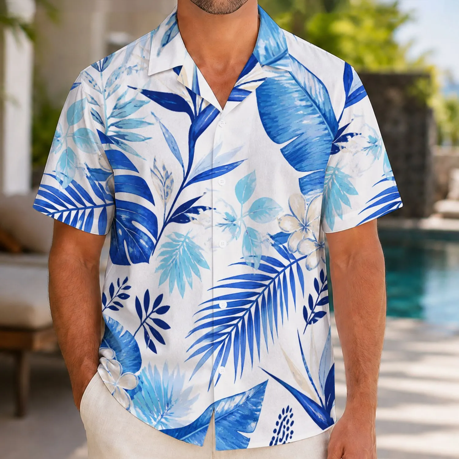 Blue Tropical Leaf Botanicals for Beach Vacations and Island Getaways for Stylish Men Hawaiian Shirt - 1