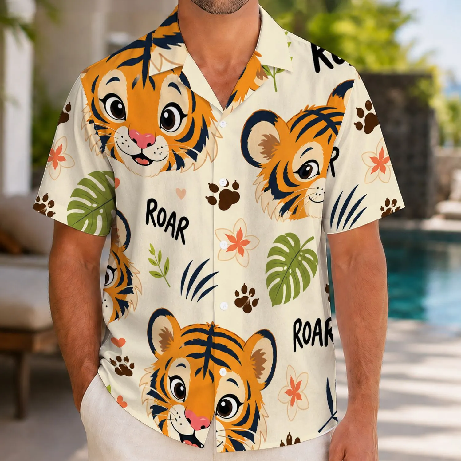 Playful Tiger Cubs and Tropical Hearts for Family Vacations and Sunny Beach Getaways Hawaiian Shirt - 1