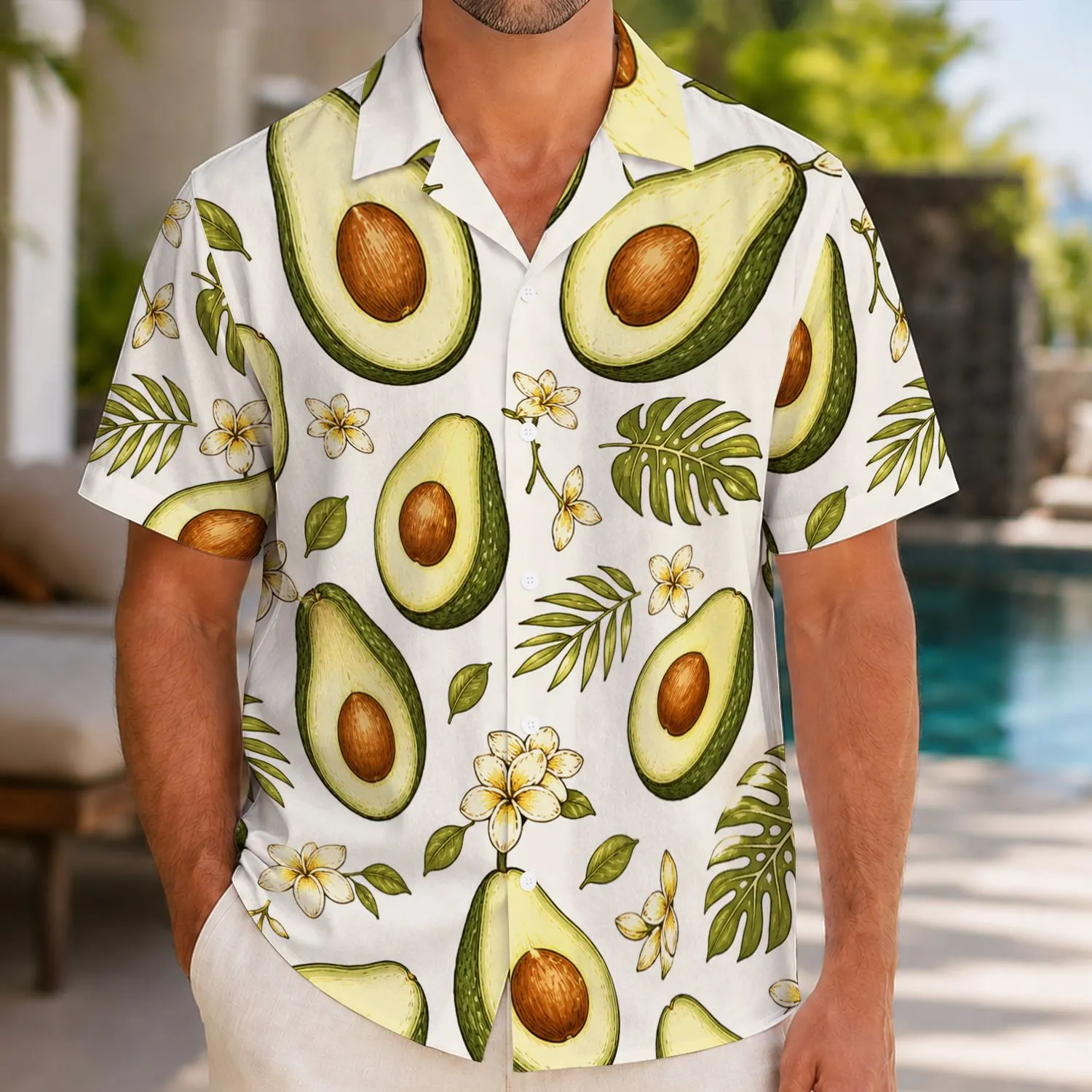 Avocado Tropic Motif for Beach Holidays and Resort Weekends, Vacation Style for Men Hawaiian Shirt - 1