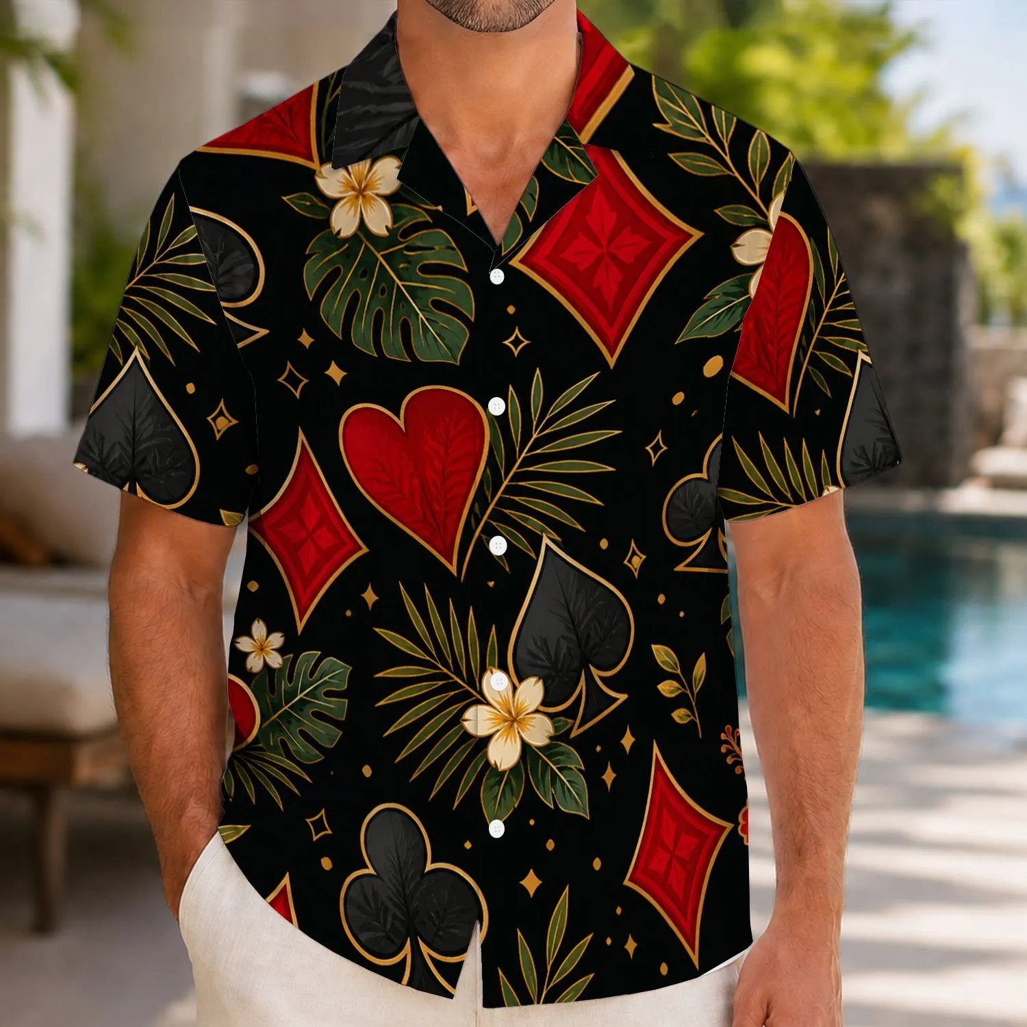 Poker Suit Tropical Resort Motifs for Casino Nights and Vacation Style Enthusiasts Hawaiian Shirt - 1