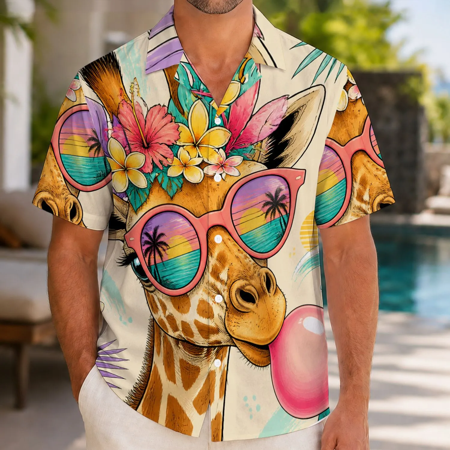 Funny Giraffe With Pink Sunglasses For Beach Vacations, Summer Parties And Travel Hawaiian Shirt - 1