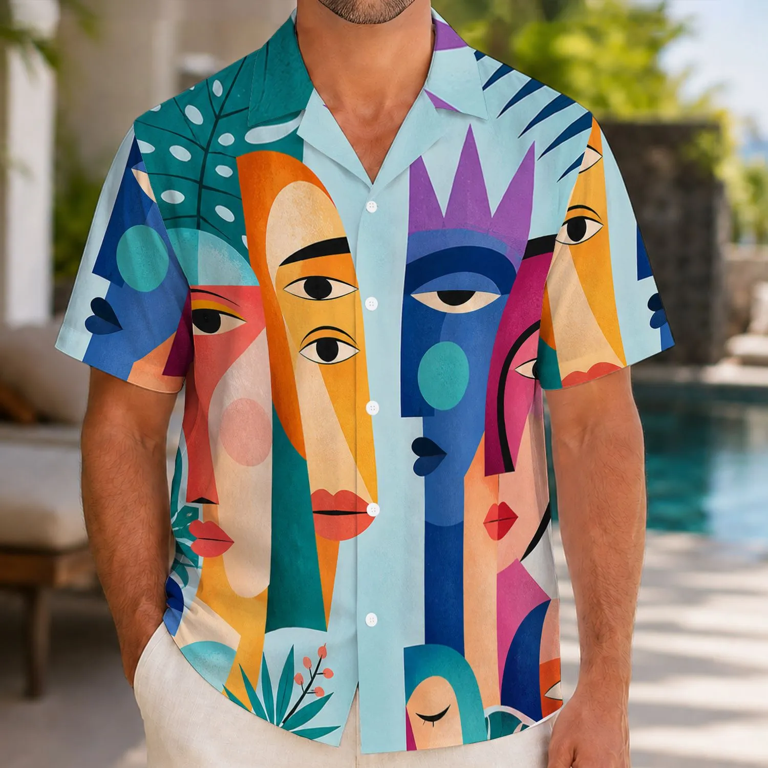 Abstract Cubist Faces Tropical Geometry For Beach Vacations And Resort Weekends For Men Hawaiian Shirt - 1
