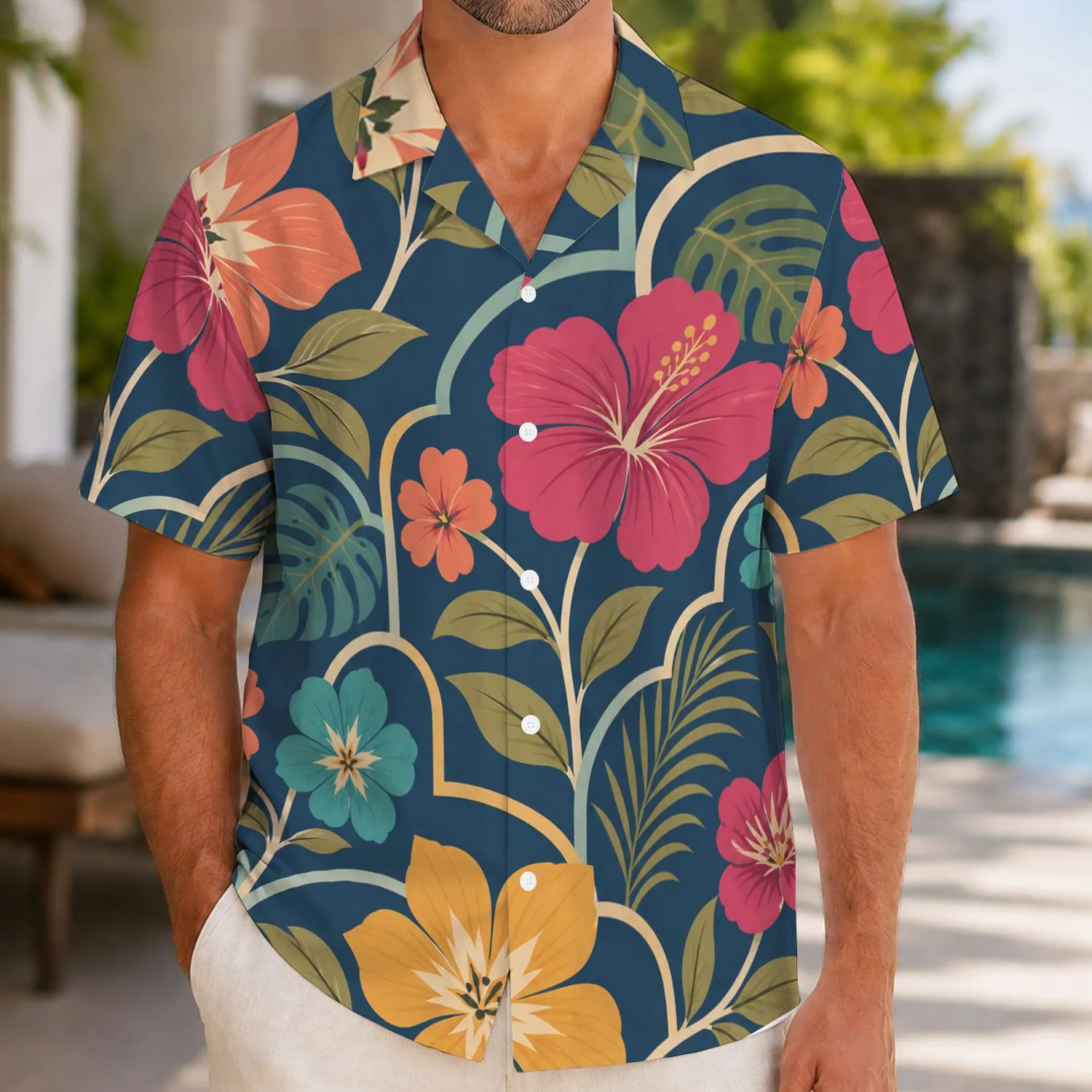 Colorful Retro Garden Flowers for Tropical Vacations and Resort Weekends for Men Hawaiian Shirt - 1