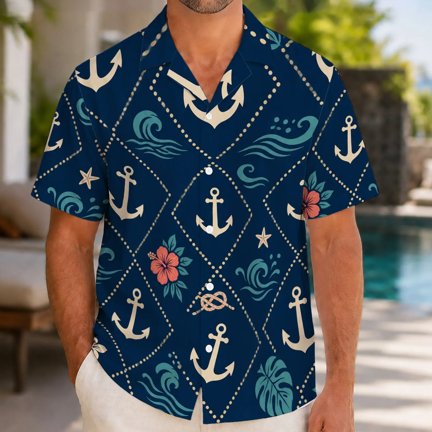 Nautical Anchor Sailing Motif for Coastal Getaways, Cruises, and Resort Weekends Hawaiian Shirt - 1
