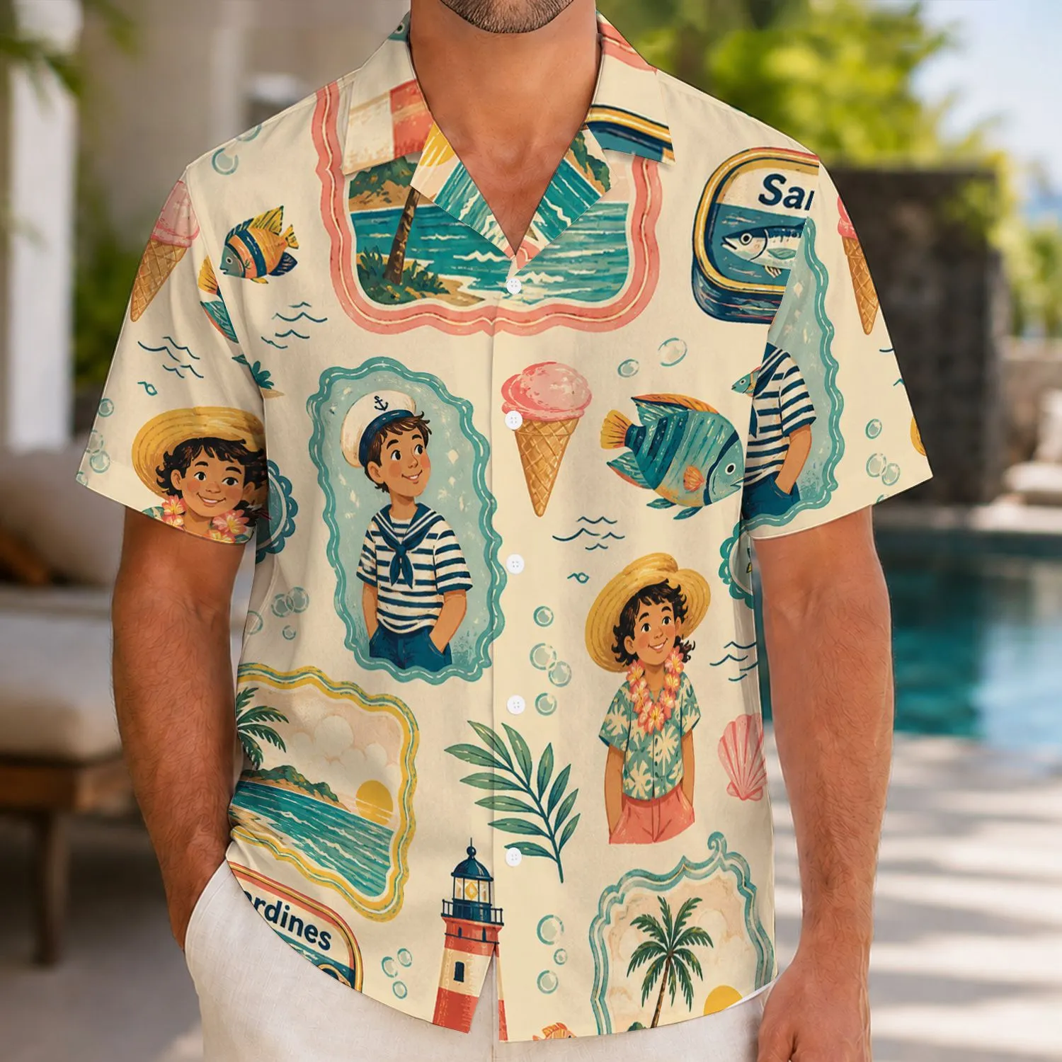 Colorful Tropical Fish And Island Souvenir Scenes For Sunny Vacations And Beach Days Hawaiian Shirt - 1