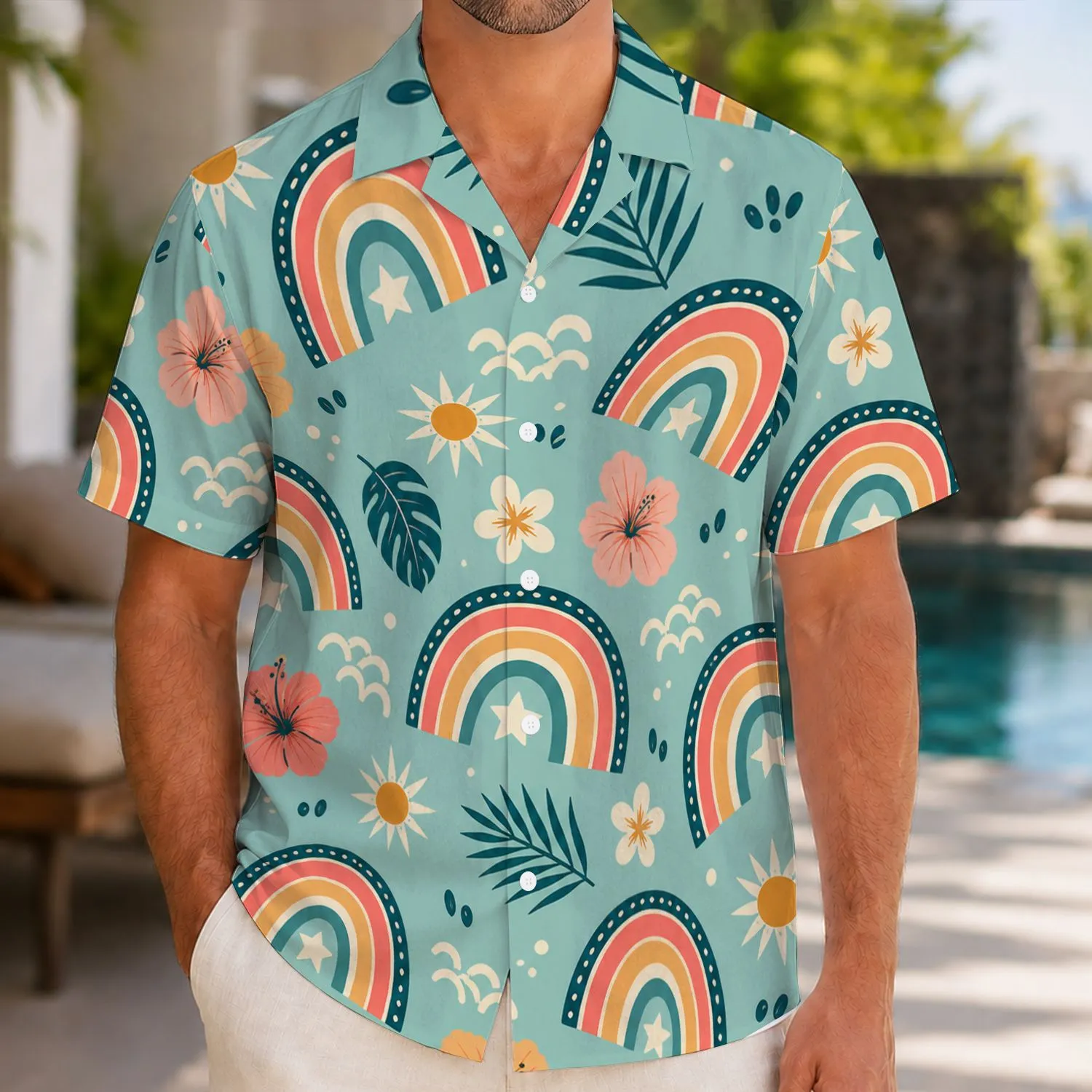 Rainbow Sunburst Arches For Bright Beach Holidays And Playful Summer Adventures Hawaiian Shirt - 1
