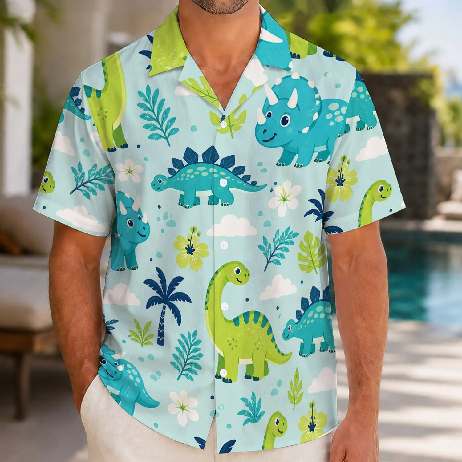 Playful Dinosaur Jungle Scene For Beach Holidays, Summer Travel And Family Adventures Hawaiian Shirt - 1