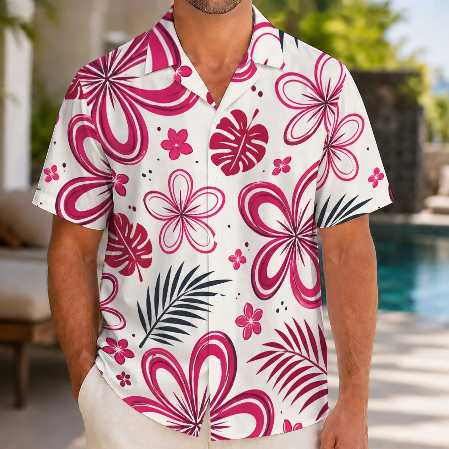 Magenta Island Blooms for Beach Vacations and Resort Weekends, Men’s Summer Style Hawaiian Shirt - 1