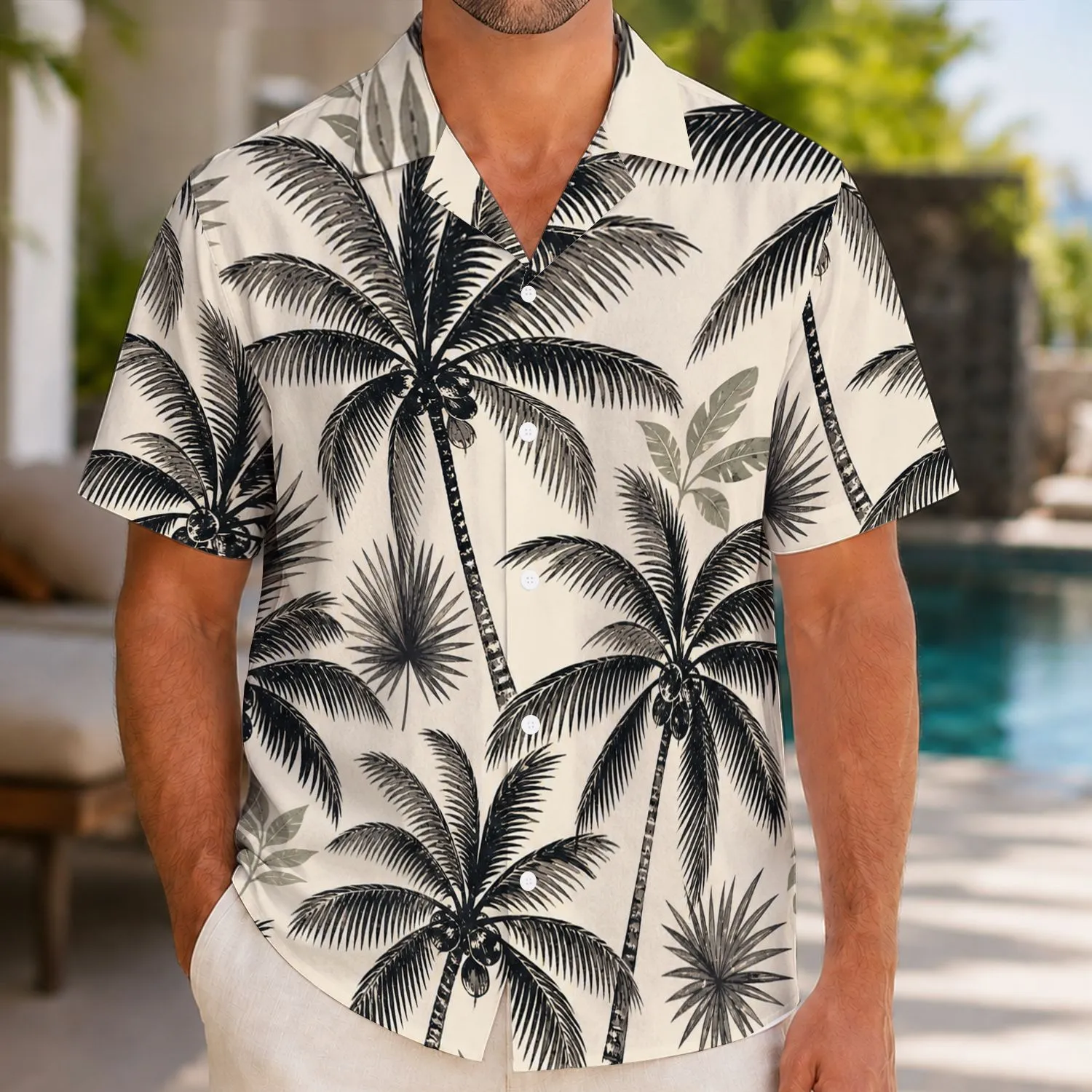 Black Coconut Palm Resort Style for Beach Vacations and Summer Island Getaways for Men Hawaiian Shirt - 1