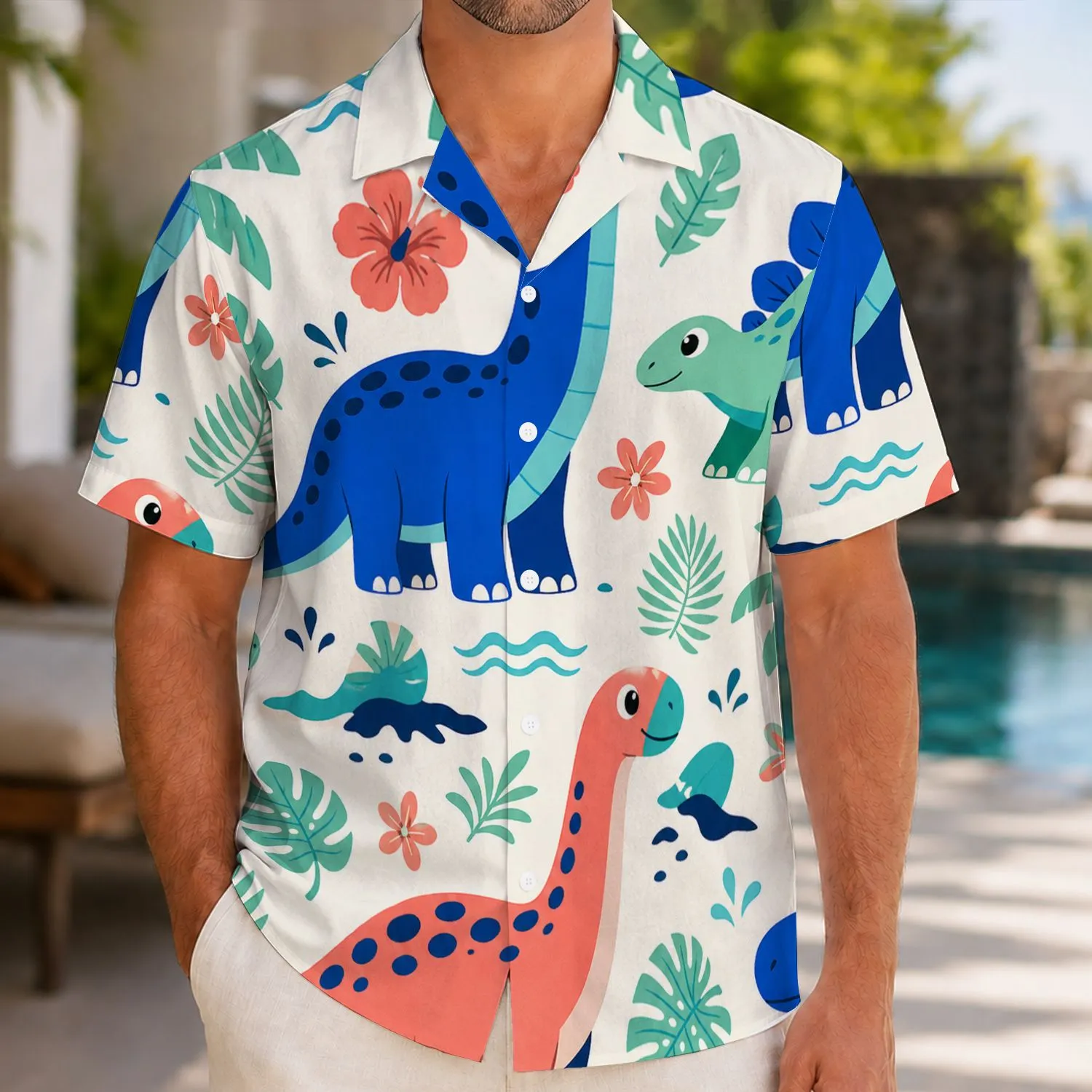Playful Dinosaur Adventure for Sunny Vacations and Family Island Getaways Outdoors Hawaiian Shirt - 1
