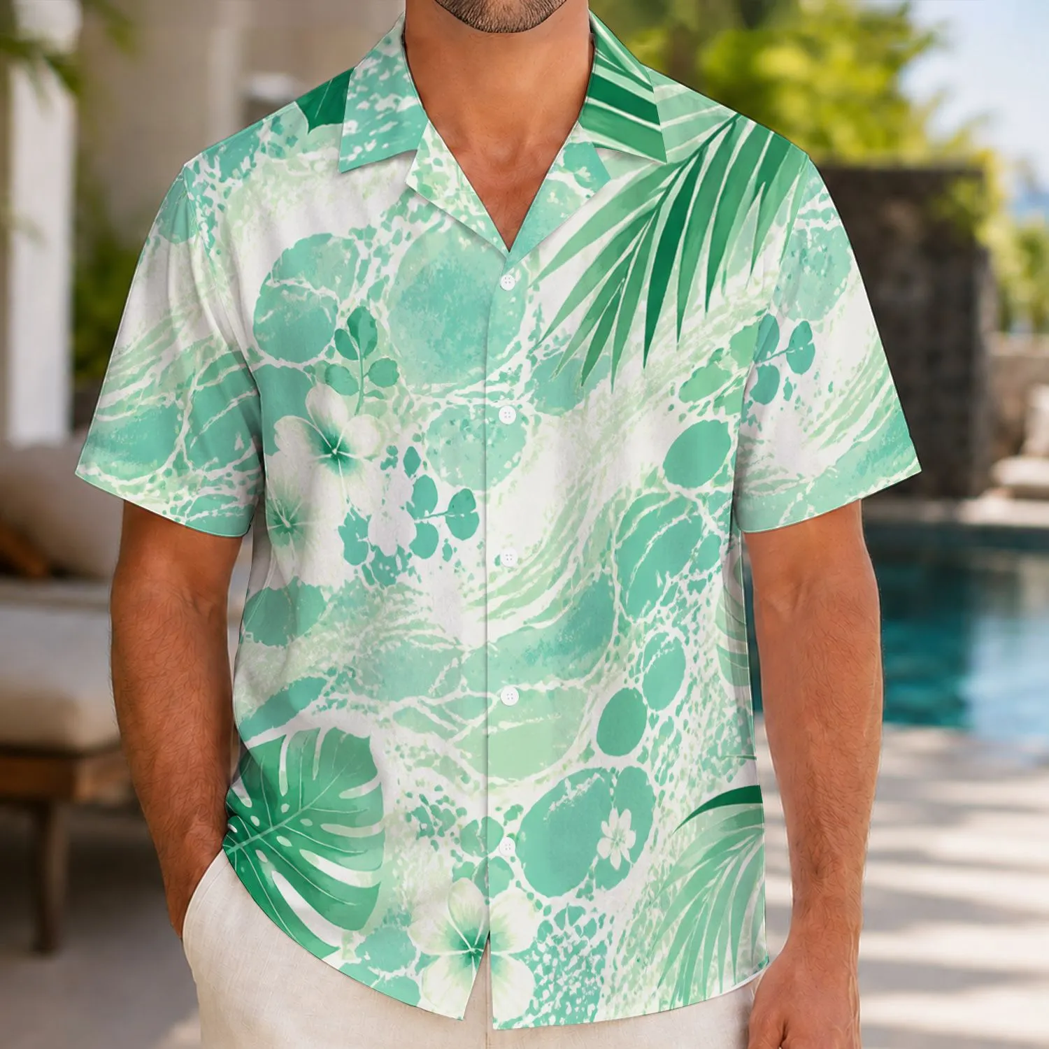 Emerald Seafoam Organic Speckle Waves for Tropical Getaways and Resort Weekends Away Hawaiian Shirt - 1