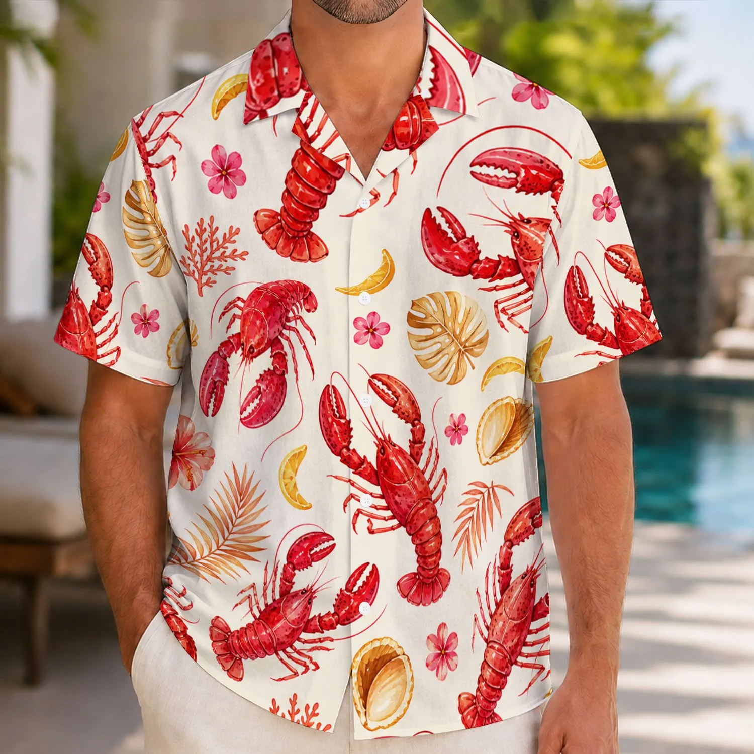 Red Lobster Shells and Golden Citrus for Beach Vacations and Coastal Seafood Lovers Hawaiian Shirt - 1
