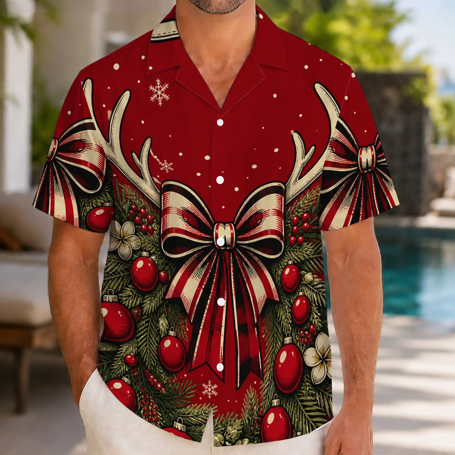 Christmas Wreath, Antlers and Snowflakes for Festive Holiday Gatherings and Winter Gifts Hawaiian Shirt - 1