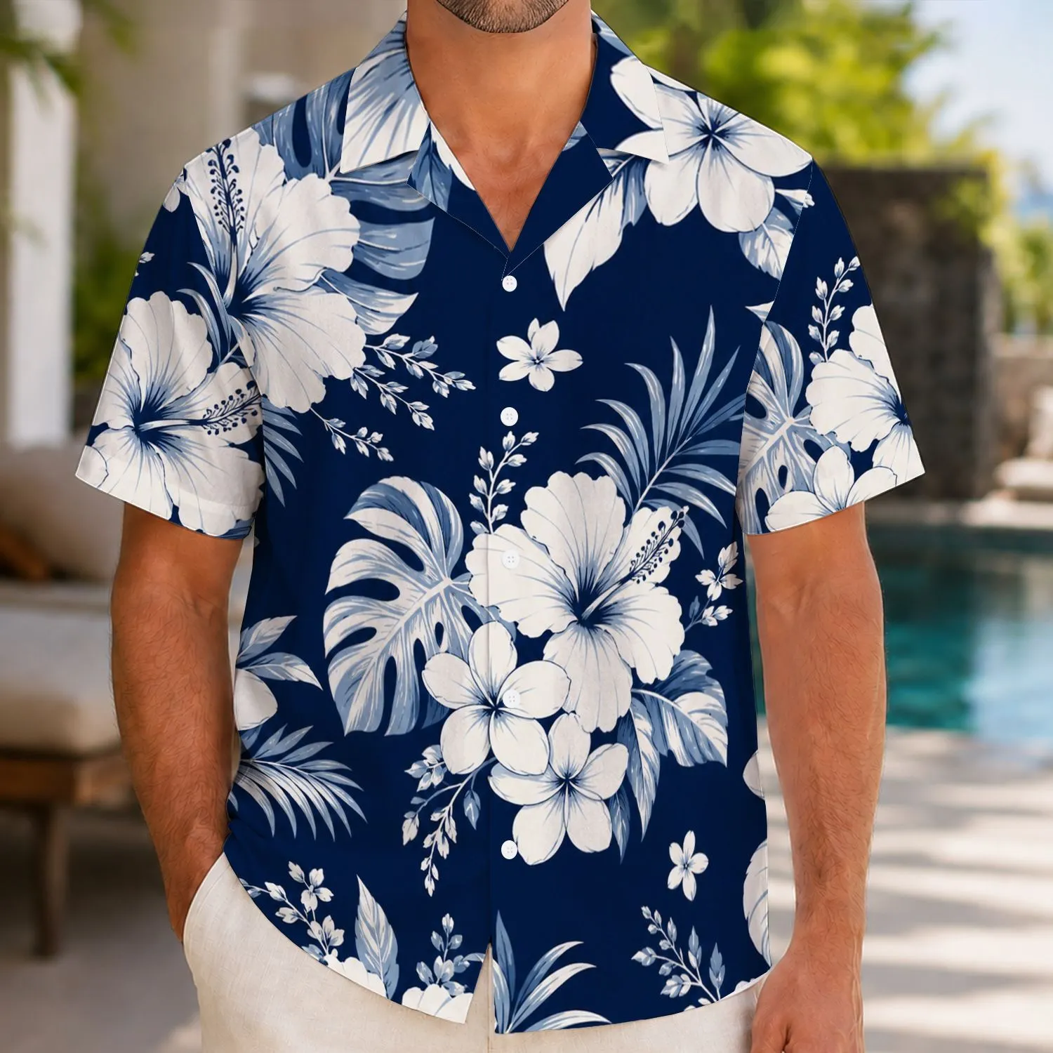 White Tropical Hibiscus Clusters for Beach Vacations and Island Getaways for Men Hawaiian Shirt - 1