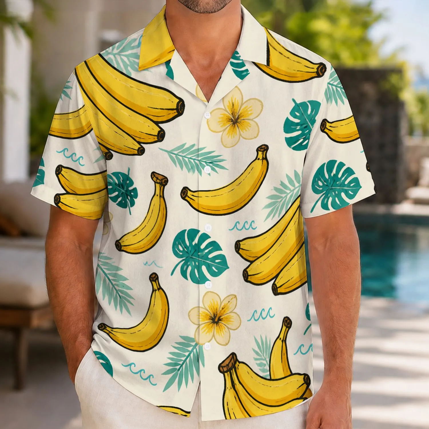 Yellow Banana Tropics for Beach Vacations and Island Getaways, Men’s Summer Style Hawaiian Shirt - 1