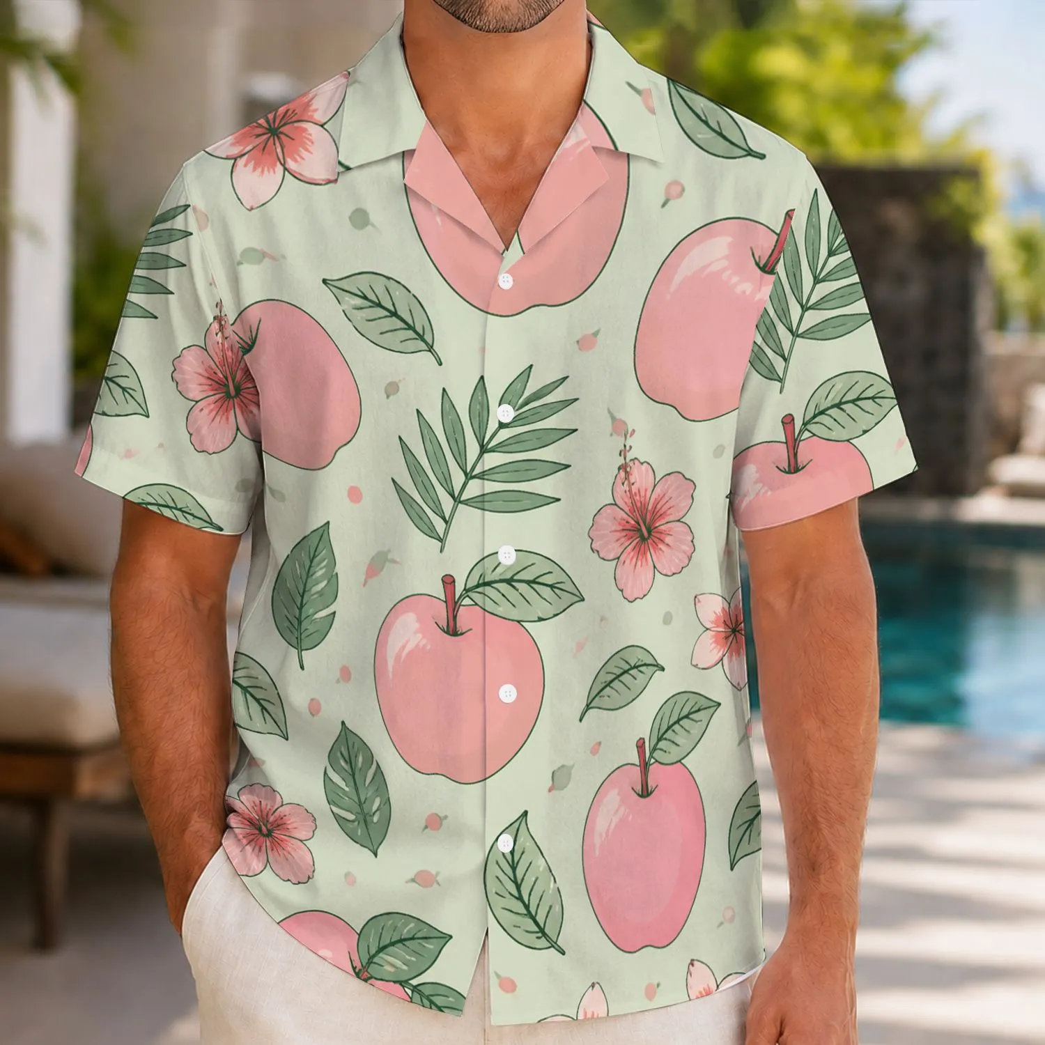 Pink Apple Orchard Motif for Sunny Vacation Style and Fruit-Lover Gift Ideas Men Hawaiian Shirt - 1
