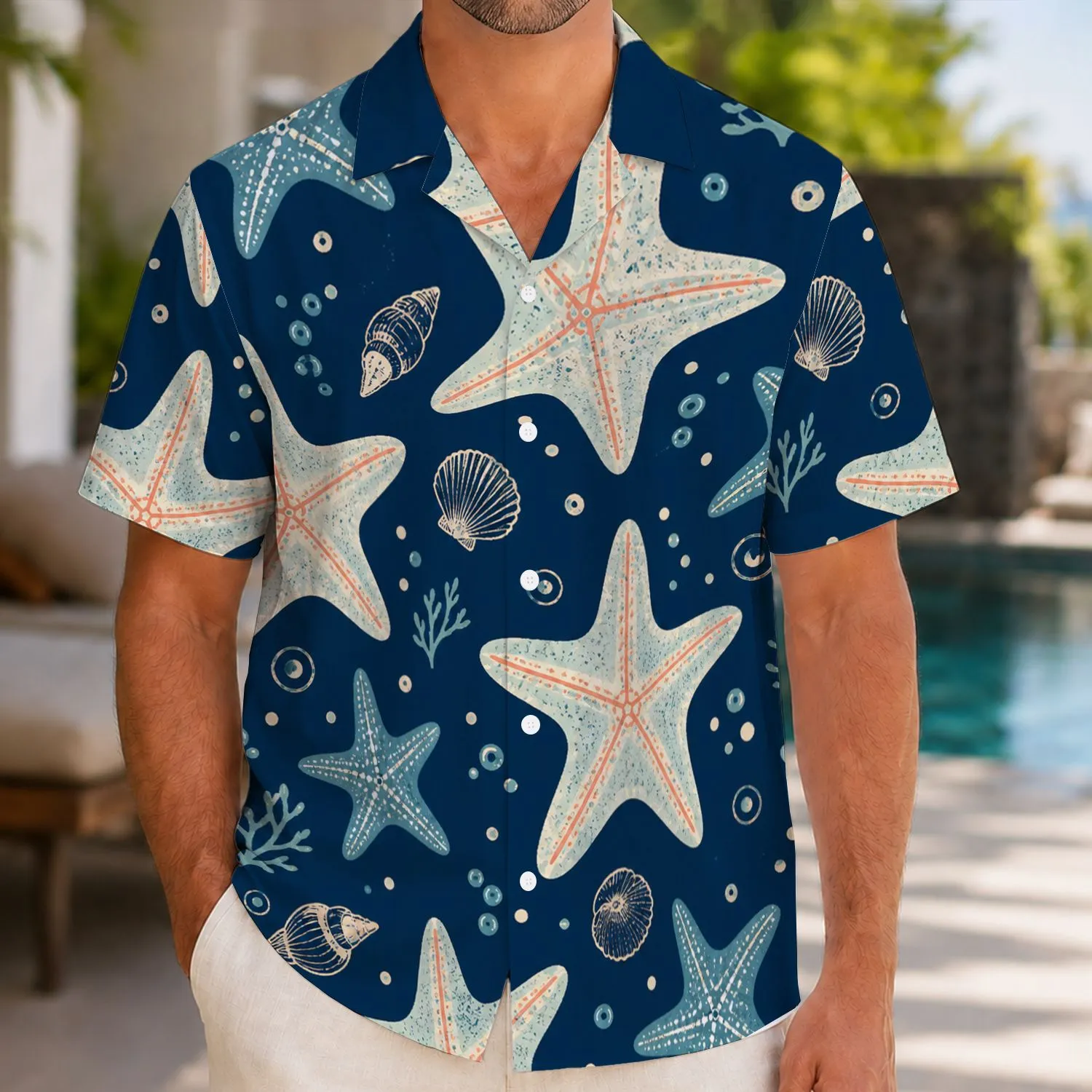 Starfish And Seashell Ocean Motifs For Beach Vacations And Coastal Weekends For Men Hawaiian Shirt - 1