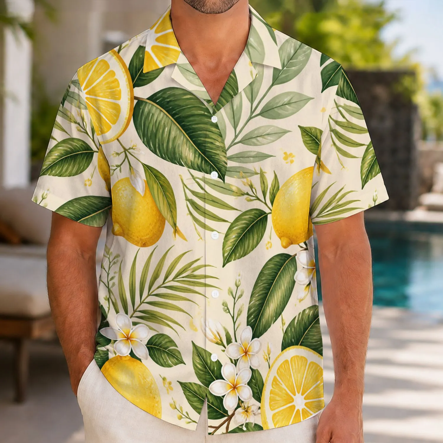 Lemon Green Leaf Tropical Style for Beach Vacations, Resort Outings and Summer Days Hawaiian Shirt - 1
