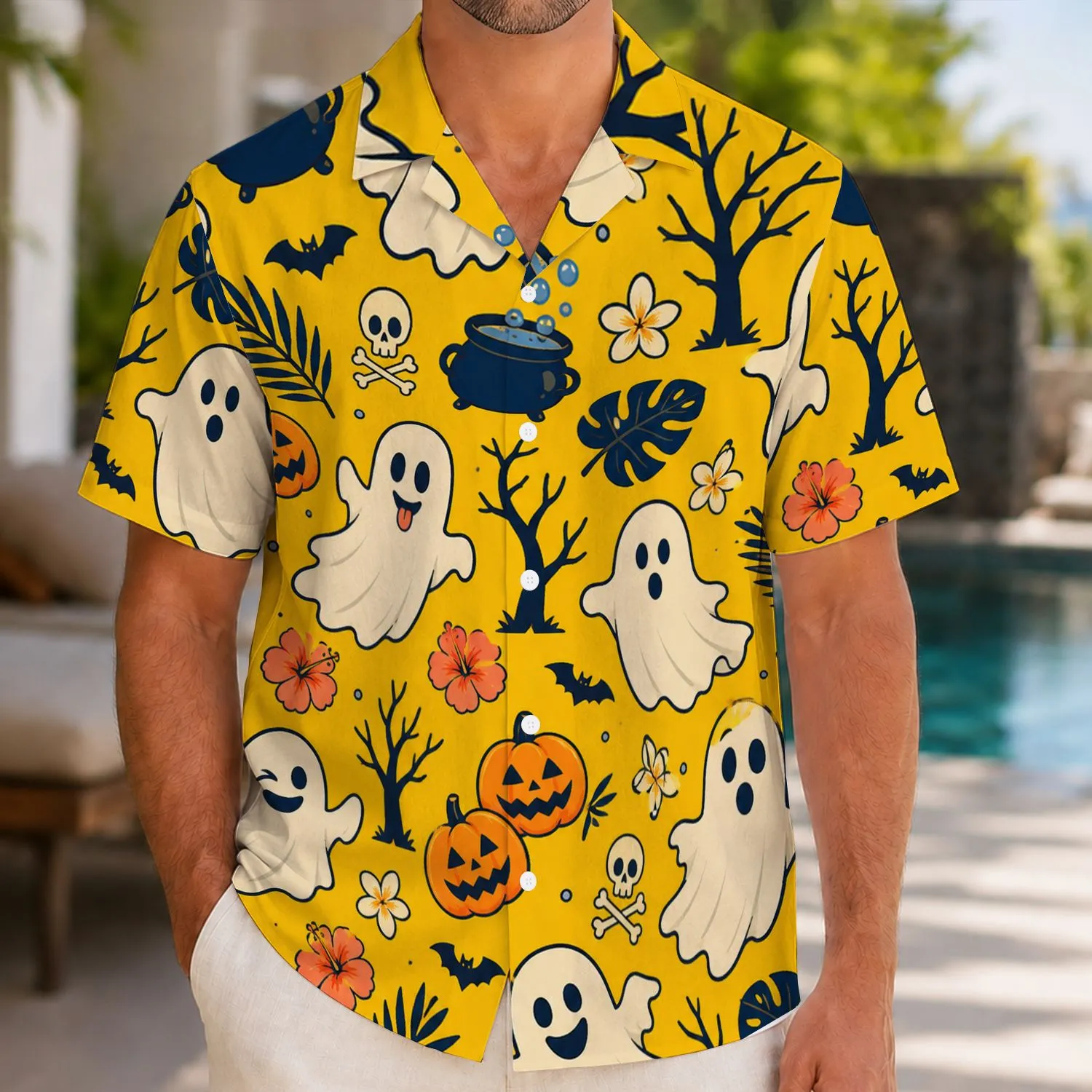 Friendly Ghosts And Jack-O'-Lanterns For Spooky Beach Getaways, Men And Teen Travelers Hawaiian Shirt - 1