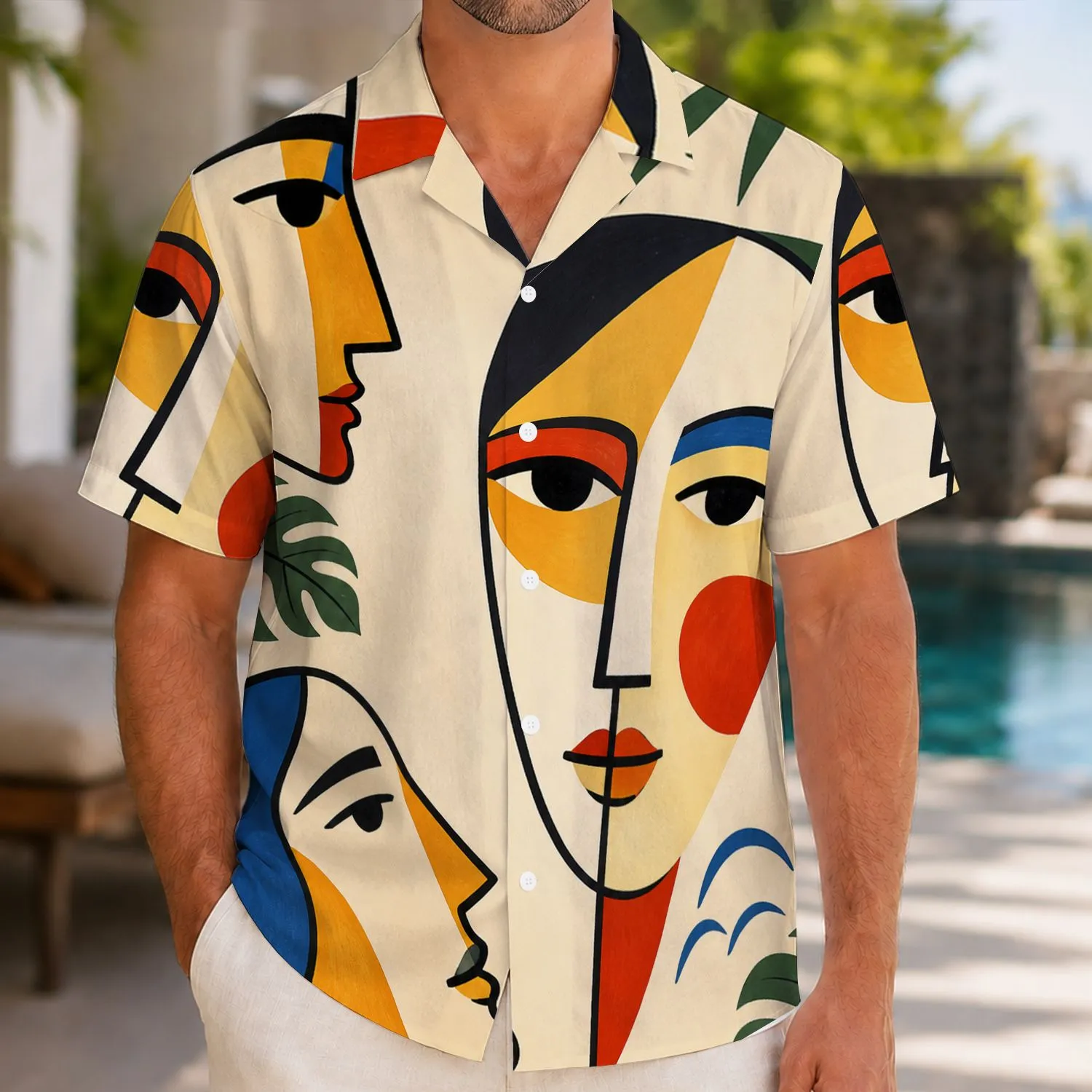 Abstract Cubist Faces Beach Vacation Style for Men Summer Resort Getaway Travel Looks Hawaiian Shirt - 1