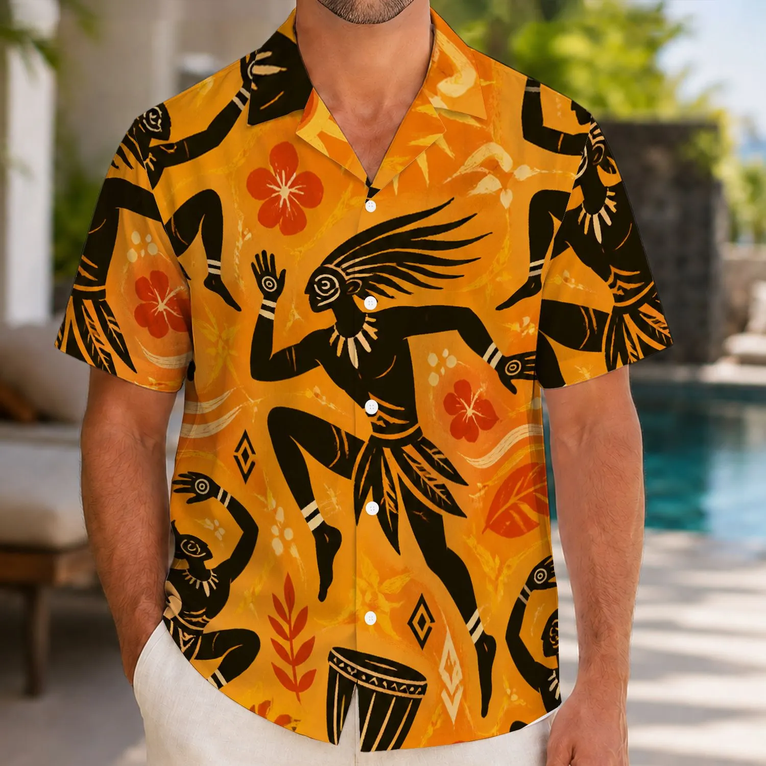 Tribal Island Dancers And Hand Drums For Beach Vacations And Summer Getaways For Men Hawaiian Shirt - 1