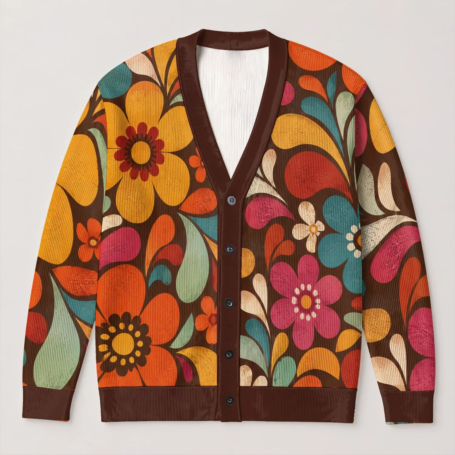 Retro Floral Blooms for Everyday Layering and Vacation Style for Plus Size Women All-over Print Knitted Cardigan - 1