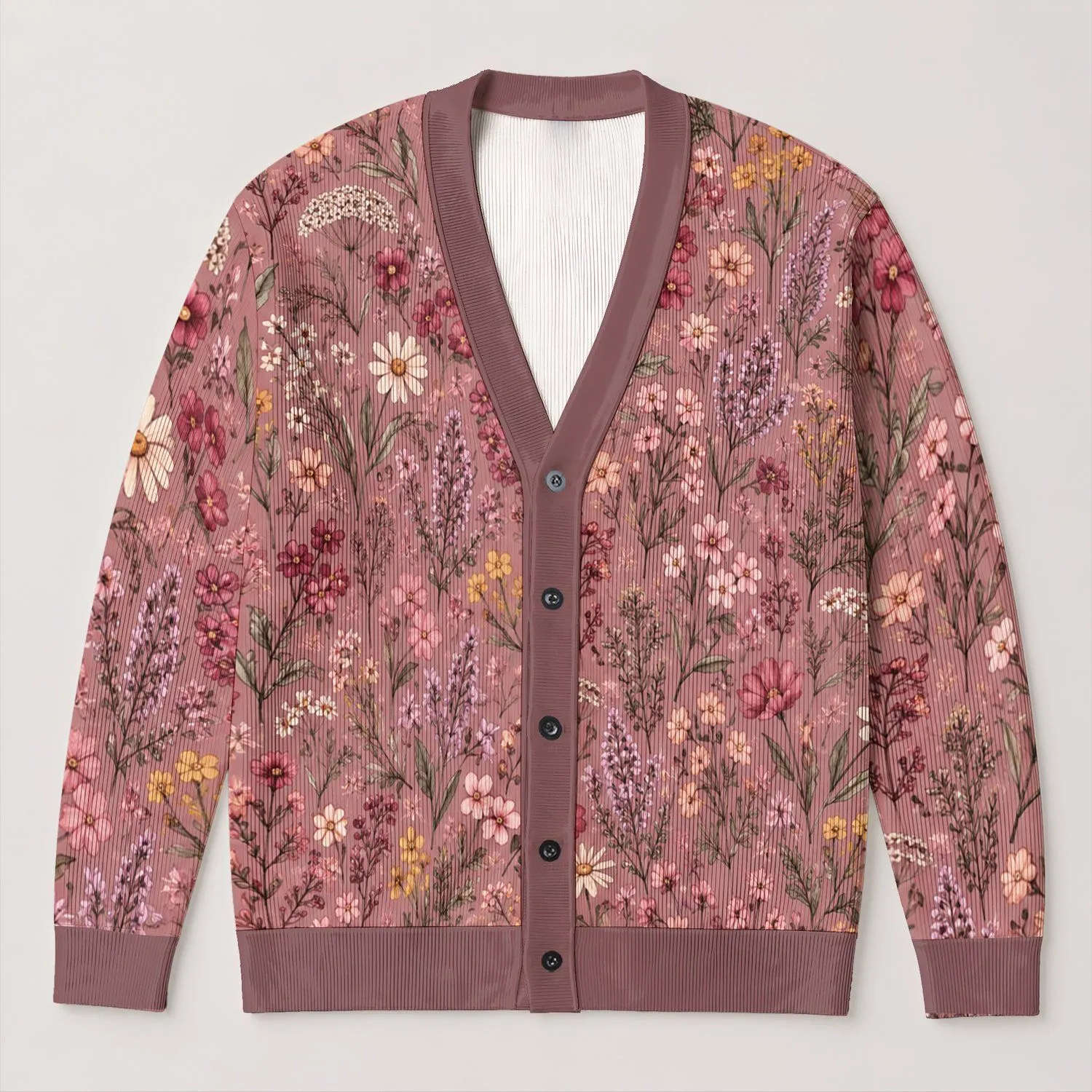 Delicate Wildflower Blooms for Autumn Layering and Vacation Date Looks for Women All-over Print Knitted Cardigan - 1