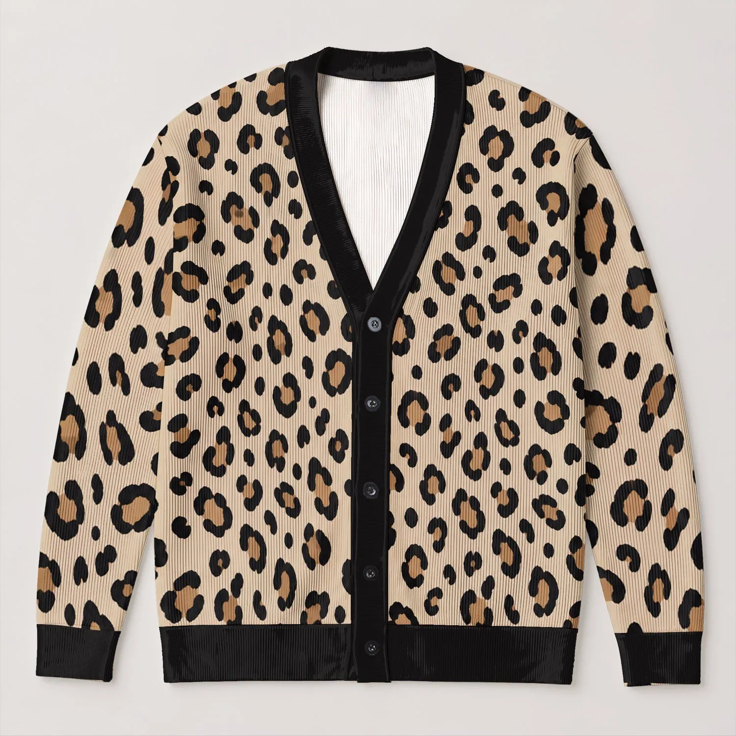 Leopard Spots in Sand and Black for Autumn Travel and Everyday Layering for Women All-over Print Knitted Cardigan - 1