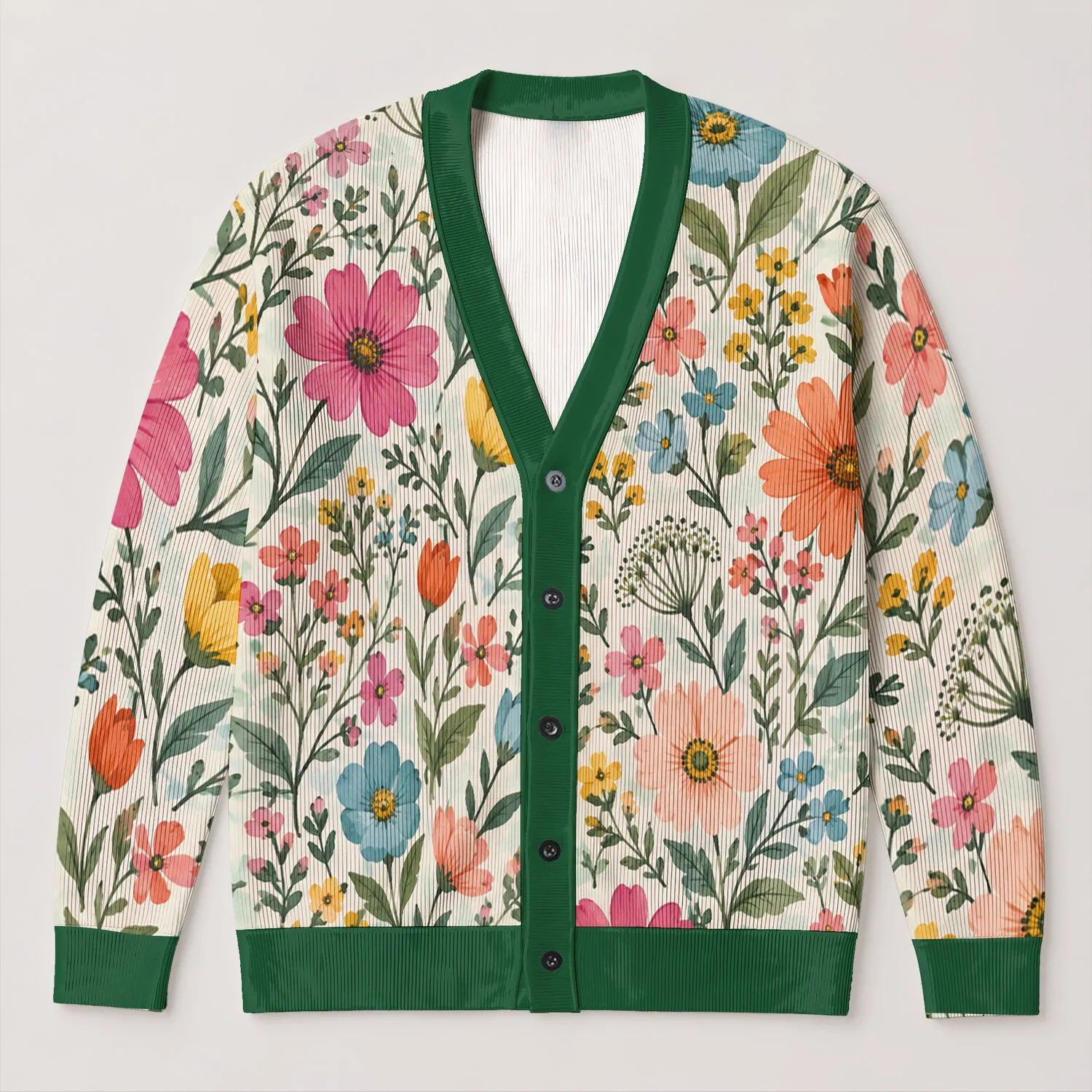 Colorful Wildflower Botanical Style for Spring Garden Lovers and Nature Loving Women All-over Print Knitted Cardigan - 1