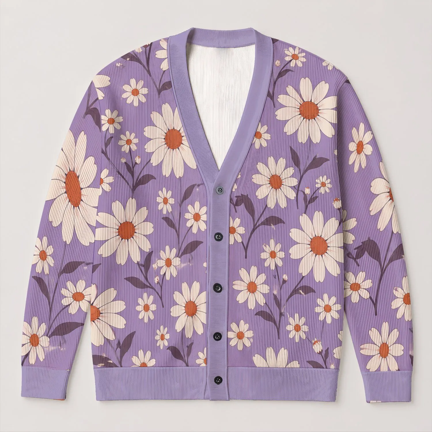 Lavender Daisy Blooms for Casual Layering, Weekend Getaways, and Date Days for Women All-over Print Knitted Cardigan - 1