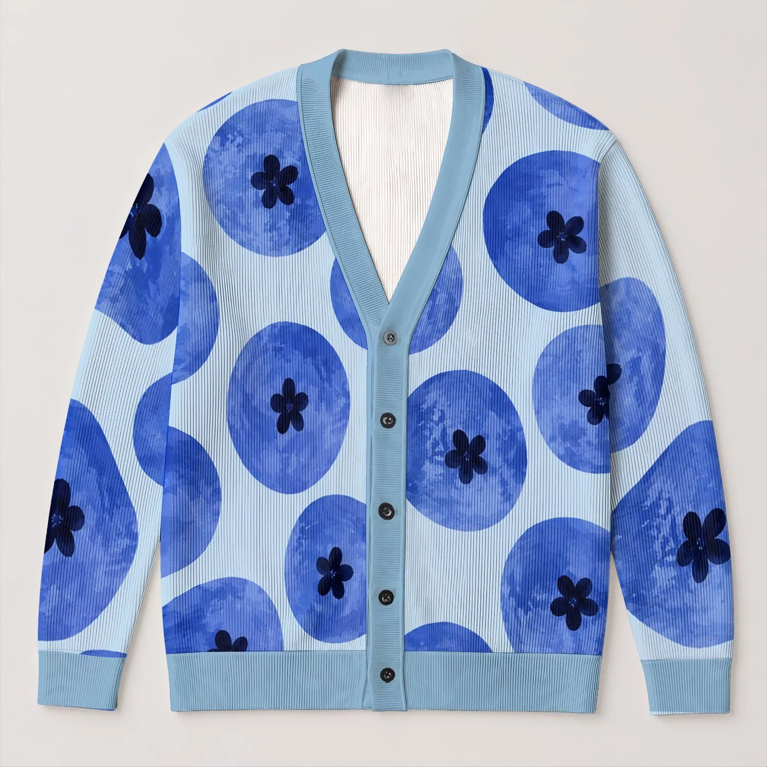 Blueberry Circle And Star Motif For Casual Autumn Layering, Women’s Everyday Style All-over Print Knitted Cardigan - 1