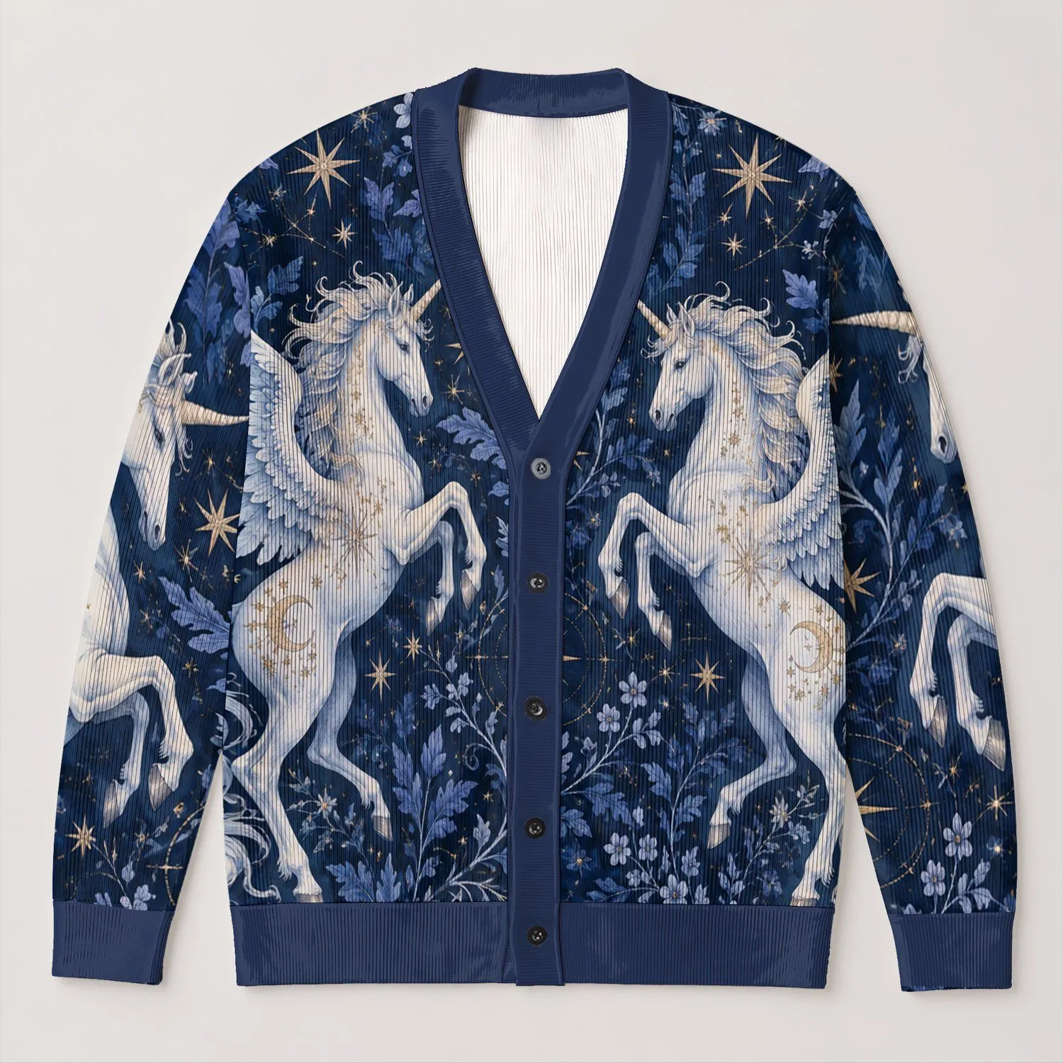 Pegasus Celestial Starry Motif for Enchanted Evening Layering and Everyday Wardrobes All-over Print Knitted Cardigan - 1
