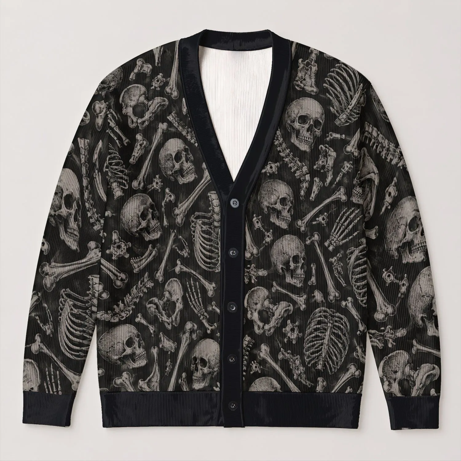 Gothic Skull And Bone Motifs For Alternative Everyday Layering And Dark Streetwear All-over Print Knitted Cardigan - 1