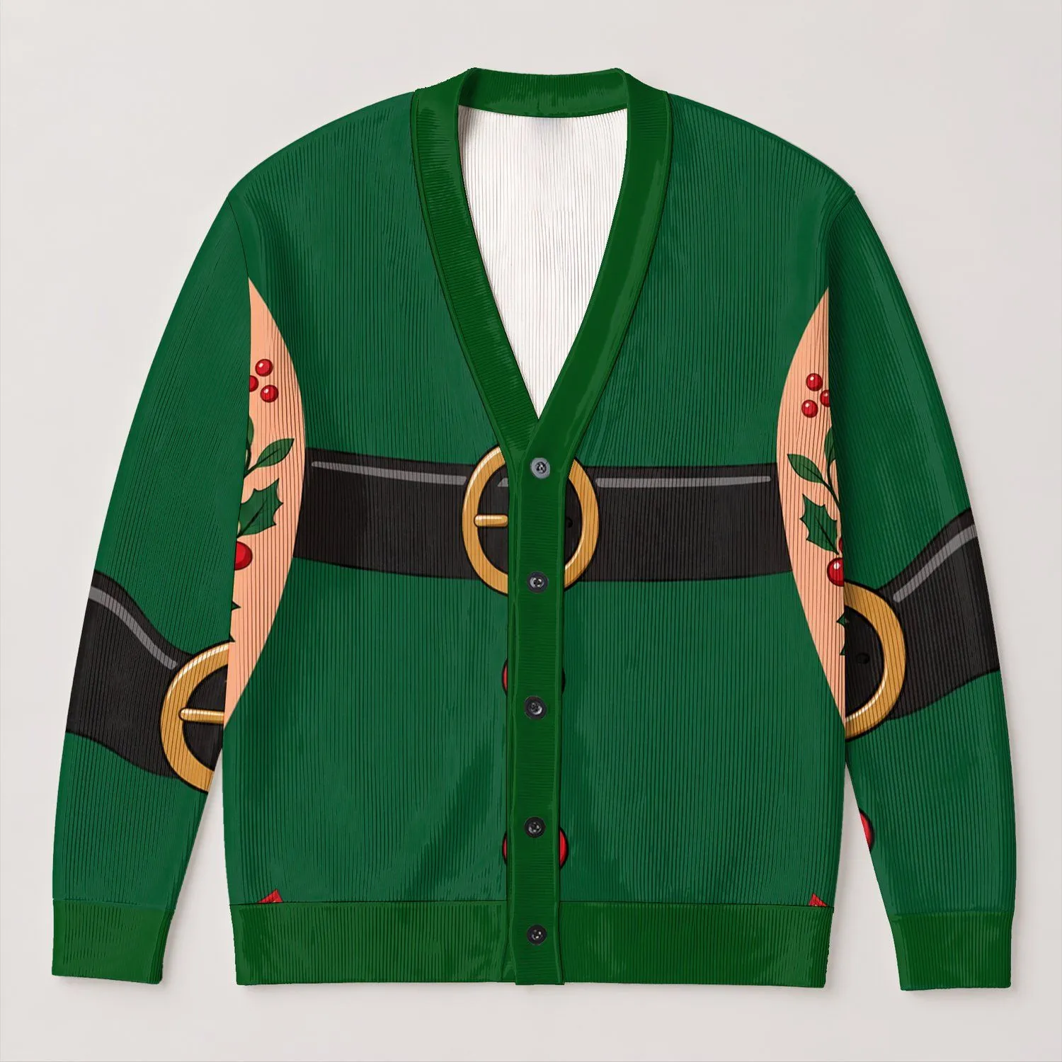 Funny Christmas Elf Outfit Illusion for Holiday Parties and Festive Celebrations All-over Print Knitted Cardigan - 1