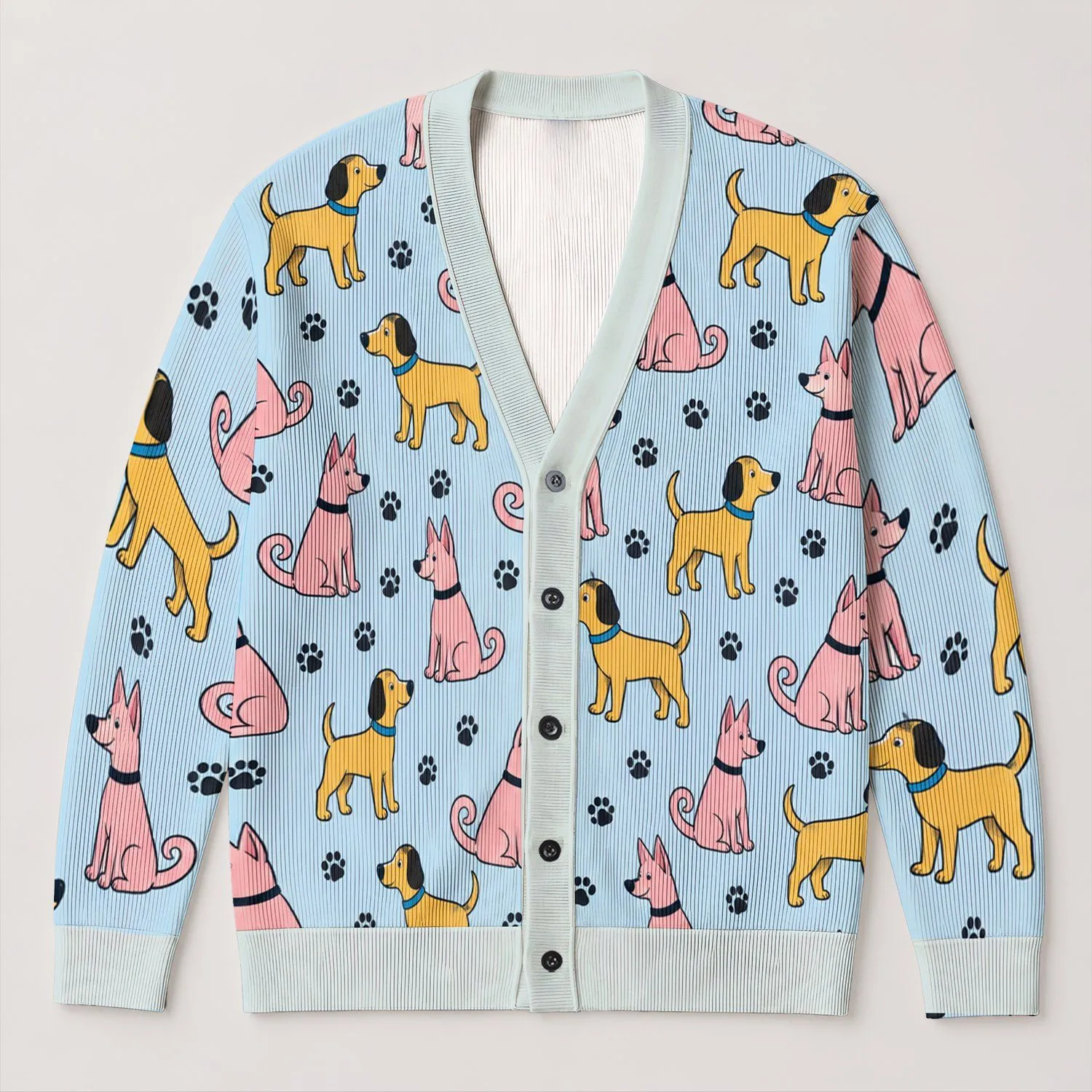 Pink And Golden Dogs For Casual Walks, Weekend Layering, And Dog Lovers Everywhere All-over Print Knitted Cardigan - 1