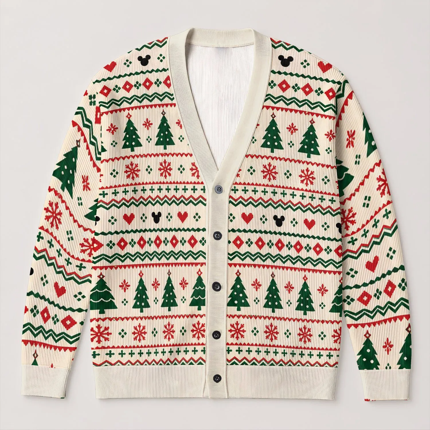 Mickey Christmas Trees And Snowflakes For Festive Holiday Layering, Disney Fans Gift All-over Print Knitted Cardigan - 1