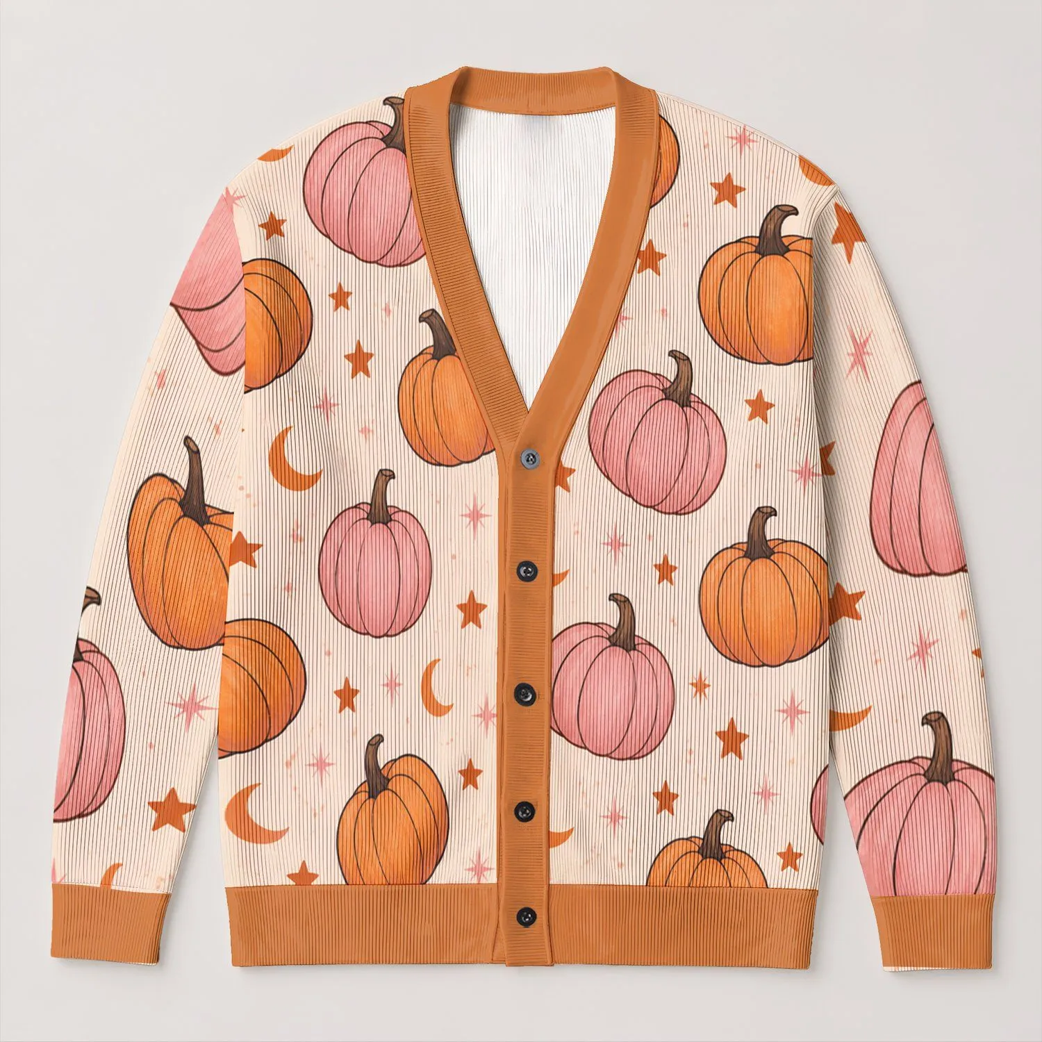 Pumpkins, Moons And Stars For Cozy Autumn Layering, Casual Weekend Wear, Plus Size Women All-over Print Knitted Cardigan - 1
