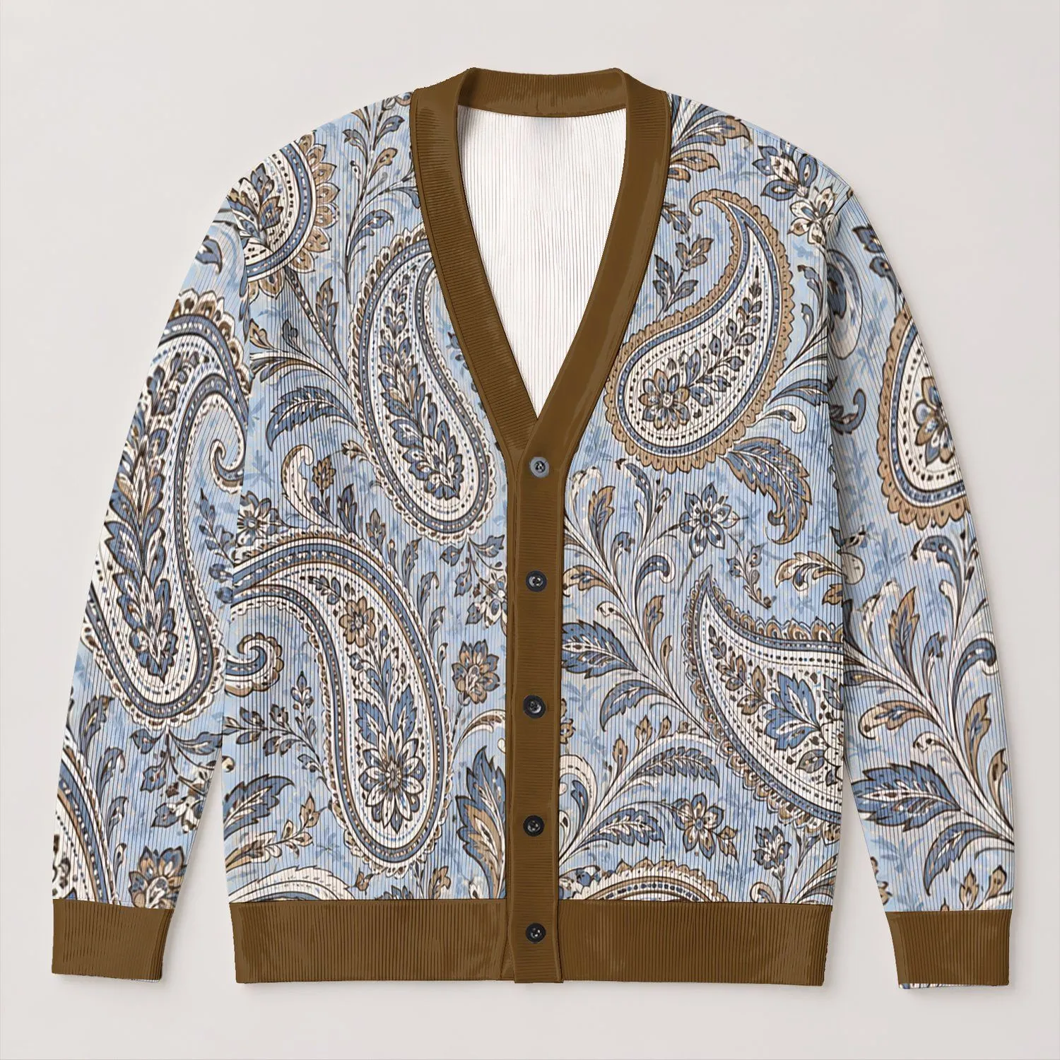 Bohemian Paisley Swirl Motifs for Relaxed Everyday Layering and Plus Size Weekend Style All-over Print Knitted Cardigan - 1