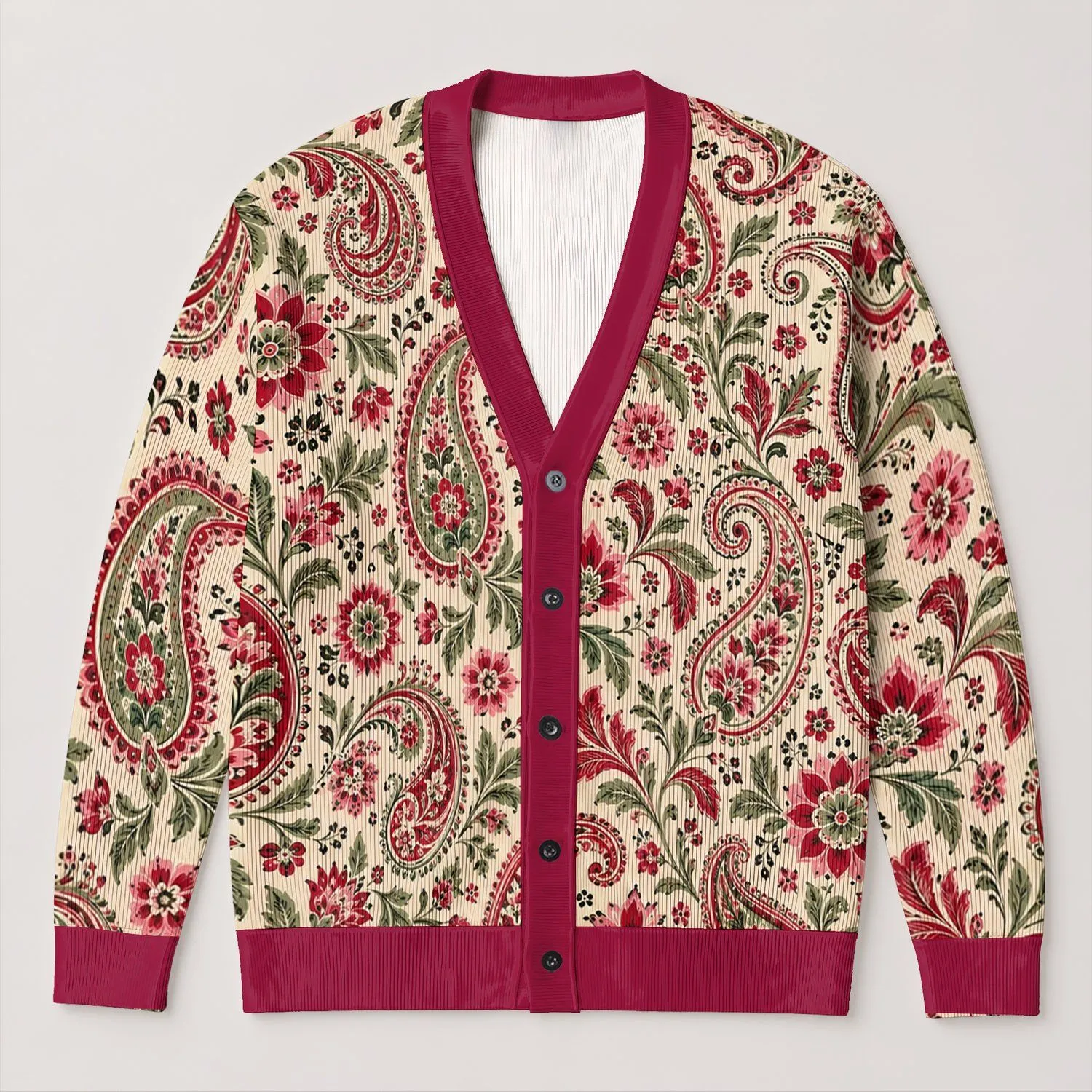 Pink Paisley Floral Boho Layering For Autumn Vacation Date Nights And Travel Women All-over Print Knitted Cardigan - 1