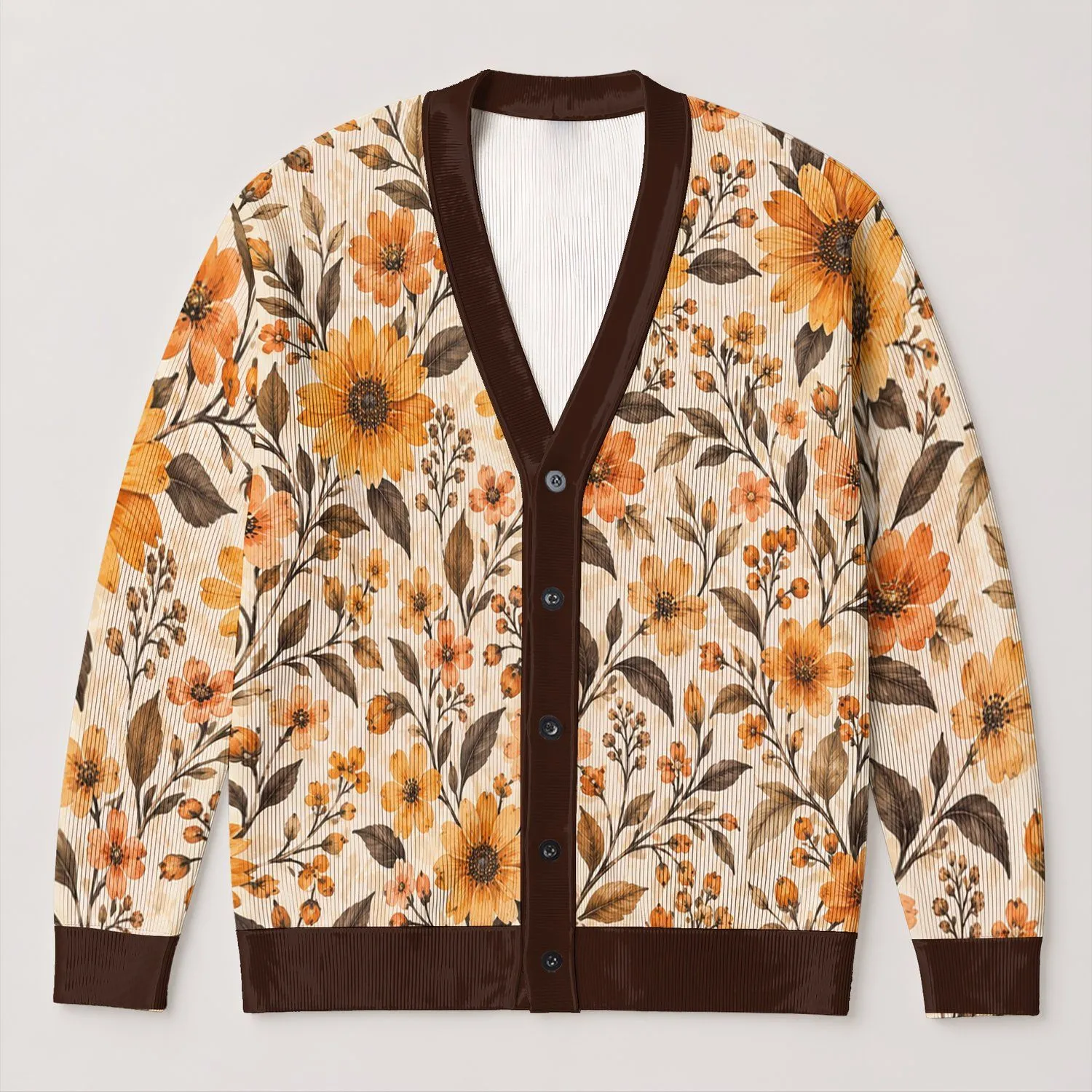 Golden Wildflower Meadow Style for Everyday Layering and Weekend Wear for Modern Women All-over Print Knitted Cardigan - 1