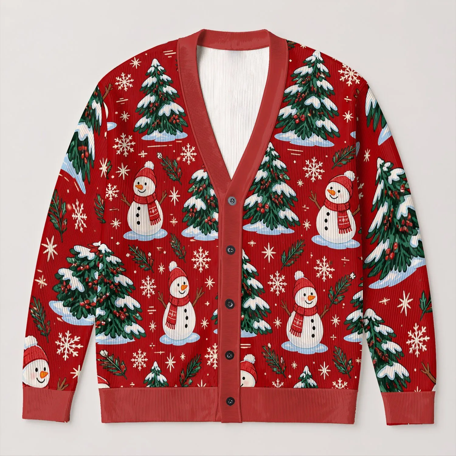 Snowman Christmas Tree Scene for Cozy Holiday Gatherings and Winter Cheer for Her All-over Print Knitted Cardigan - 1