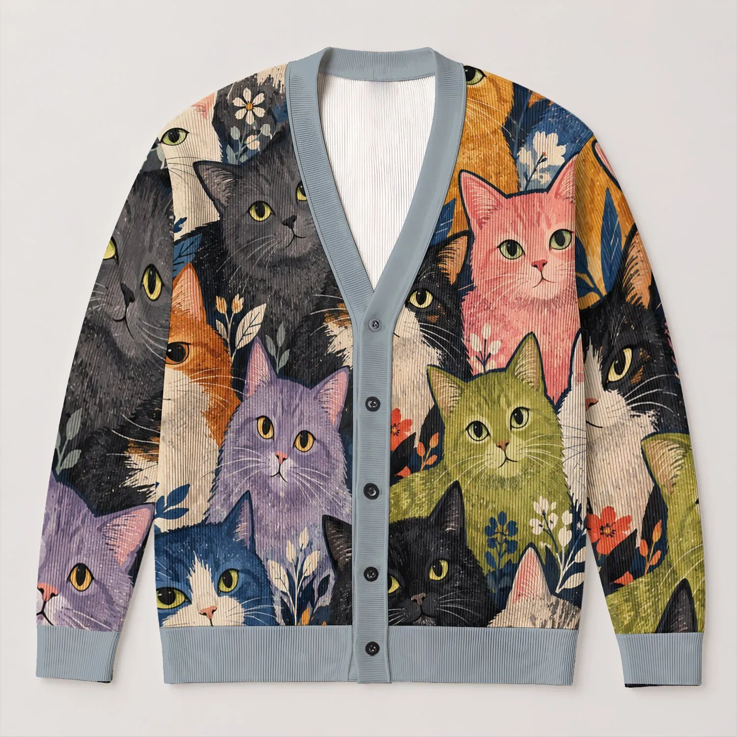Colorful Cat Collage For Cozy Autumn Layering And Everyday City Style For Cat Lovers All-over Print Knitted Cardigan - 1