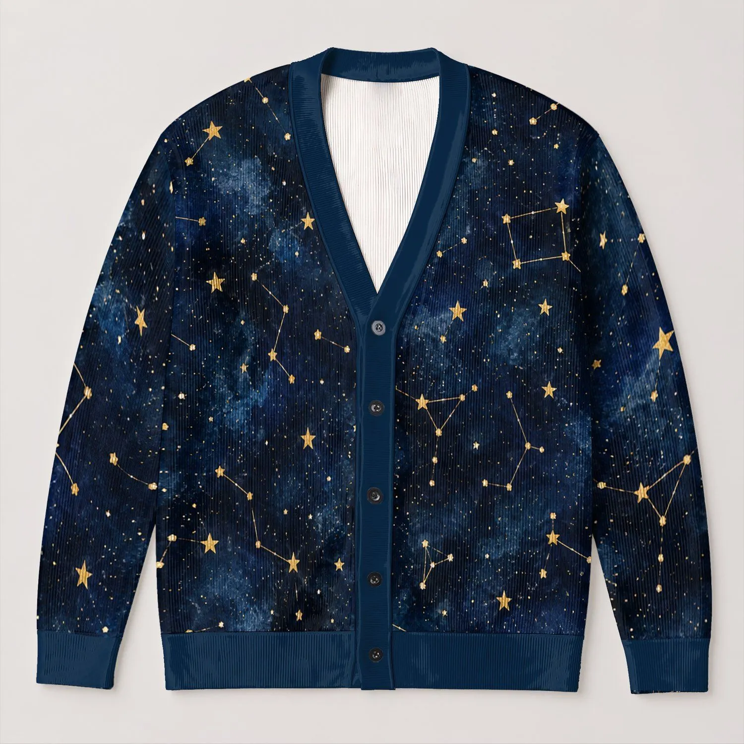 Golden Constellation Stars for Elegant Autumn Evenings, Date Nights, and Casual Style All-over Print Knitted Cardigan - 1