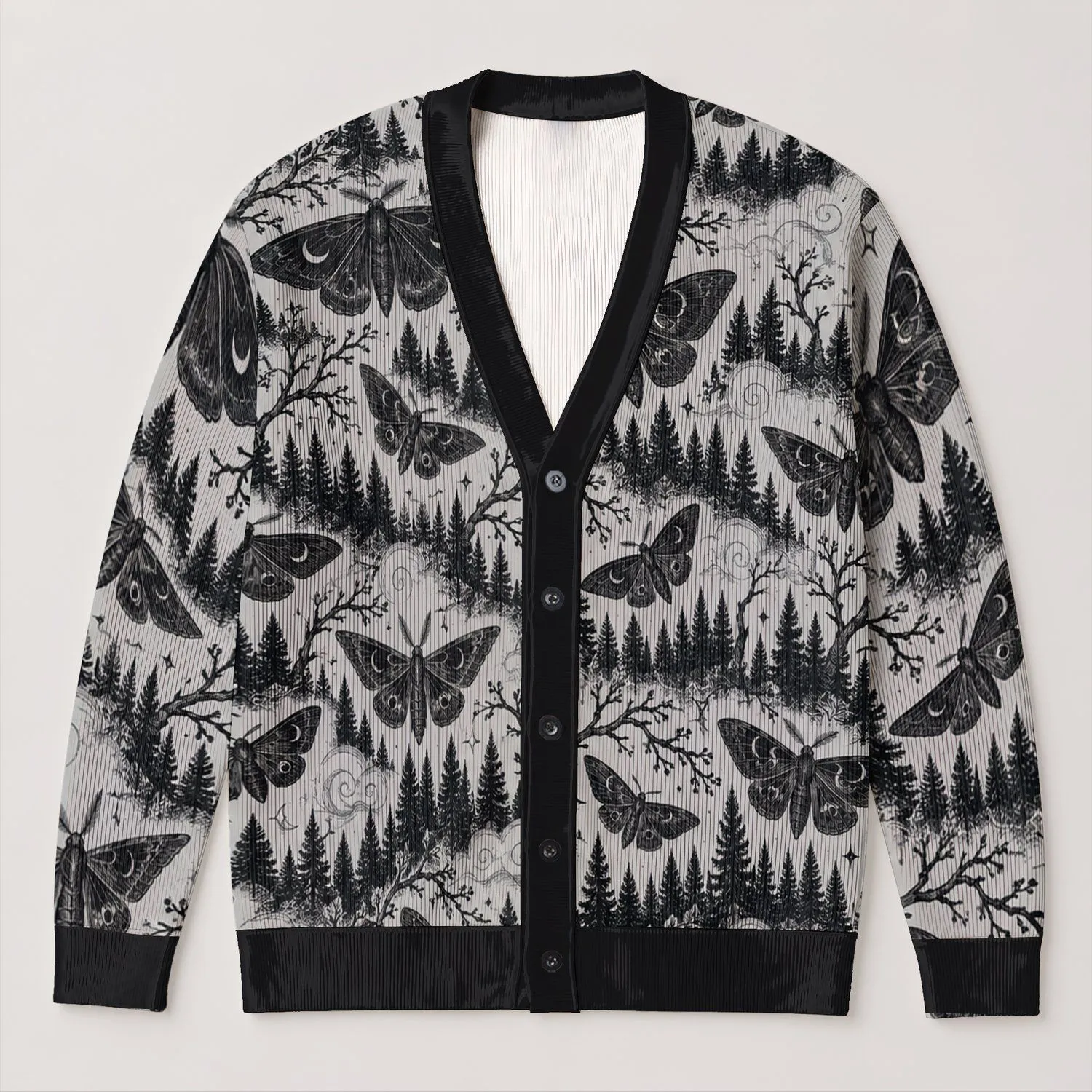 Mothman Forest Night Scenes for Gothic Folklore Style and Dark Academia Fans All-over Print Knitted Cardigan - 1