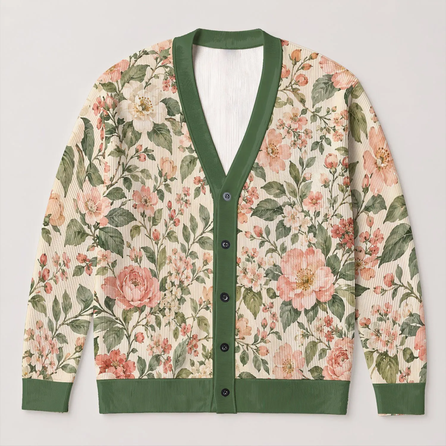 Pastel Floral Botanical Blooms for Spring Outings and Relaxed Everyday Layering Women All-over Print Knitted Cardigan - 1