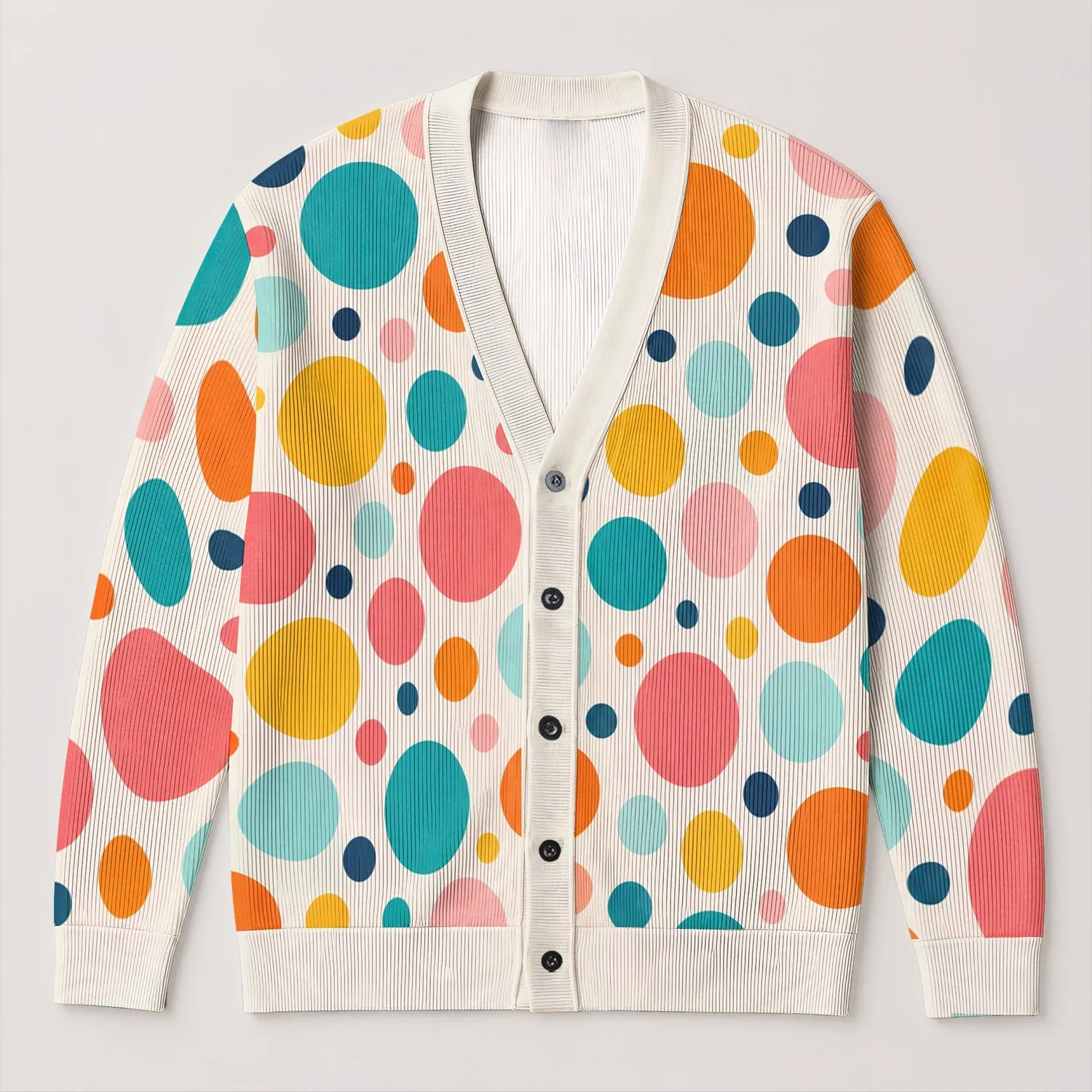 Multicolor Polka Dot Circles for Casual Weekend Layering and Date Night Style Wear All-over Print Knitted Cardigan - 1